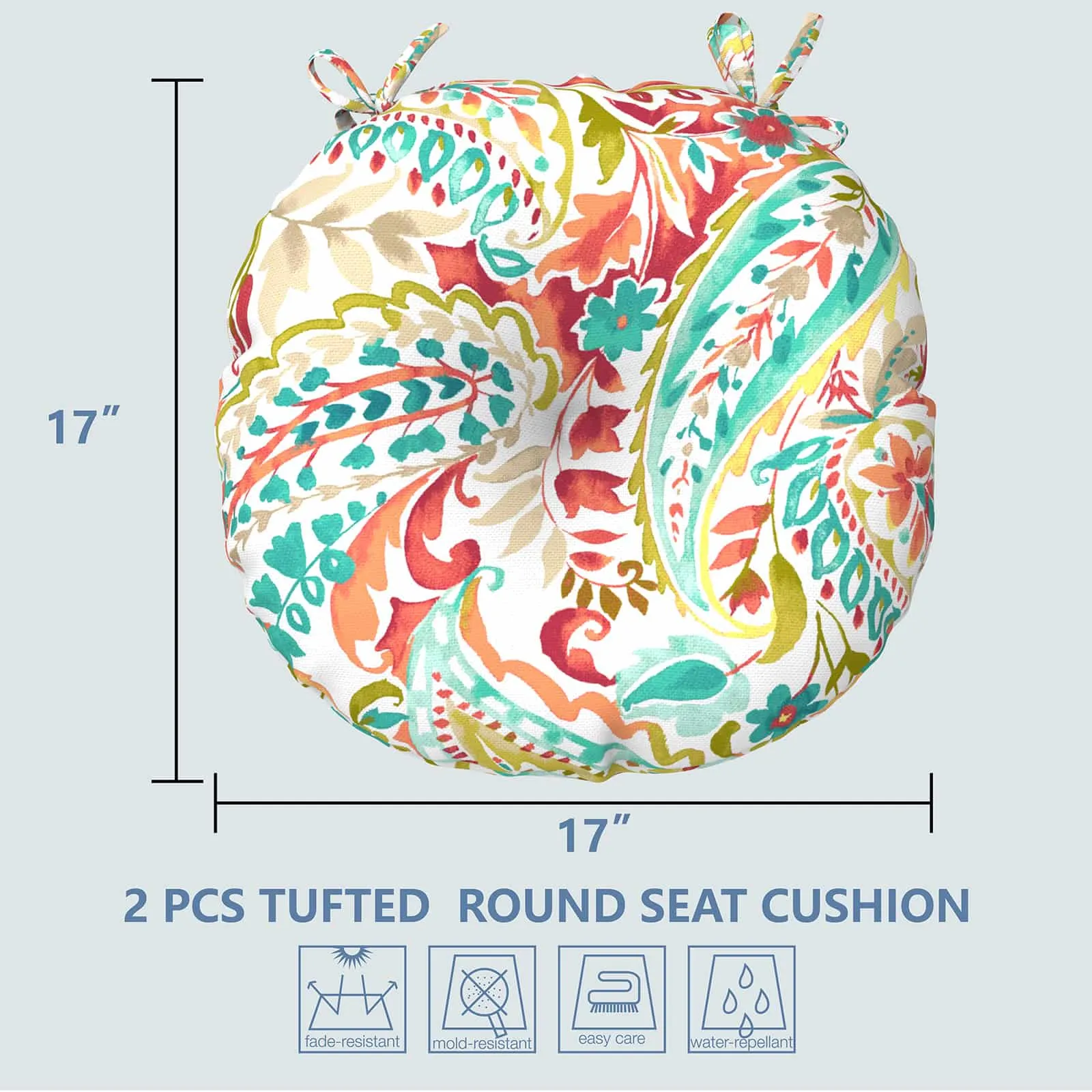 LVTXIII Outdoor Round Bistro Seat Cushions 15"x15"x4" Pretty Paisley （Set of 2）