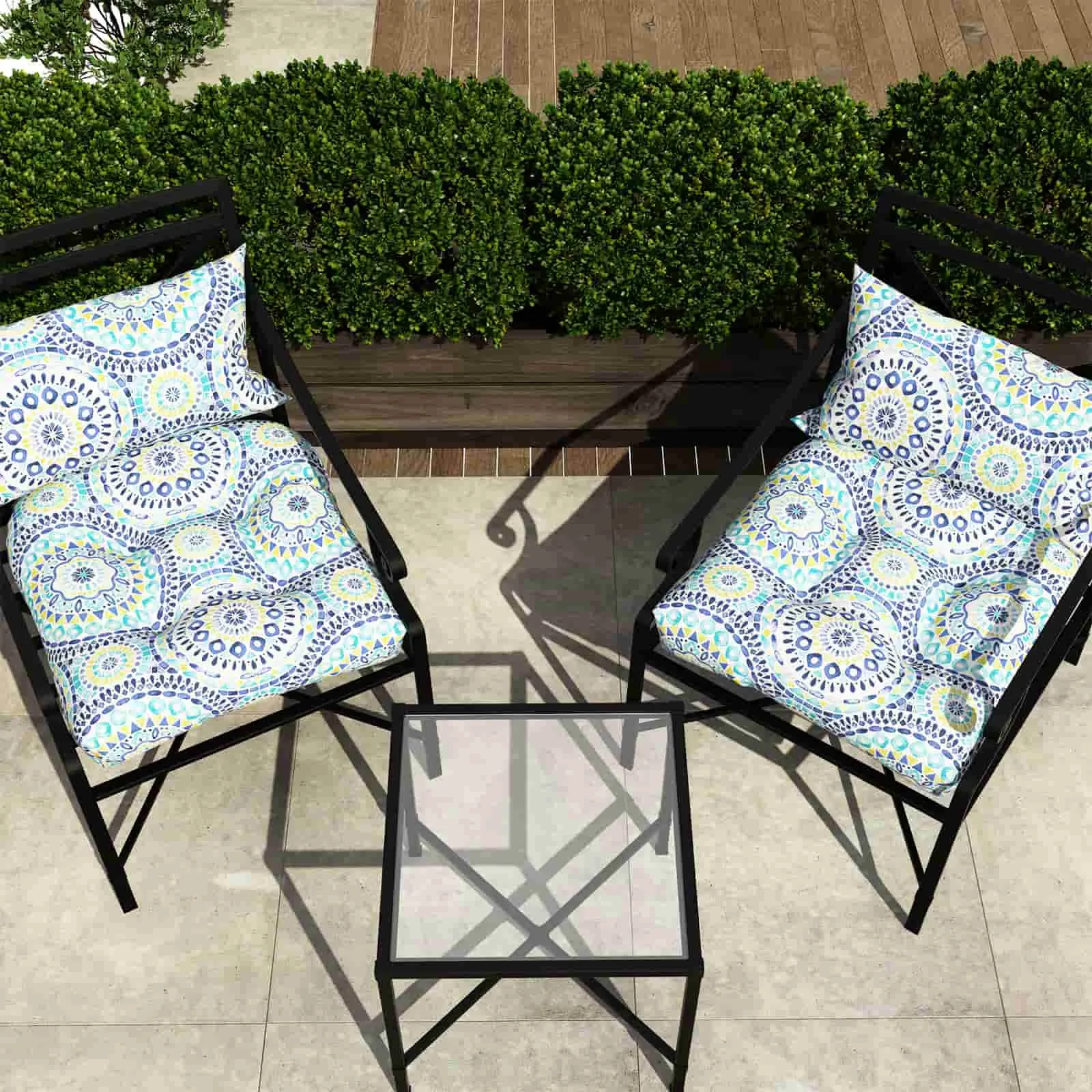 LVTXIII Outdoor U-Shape Tufted Seat Cushions 19”x19”x5” Delancey Lagoon （Set of 2）