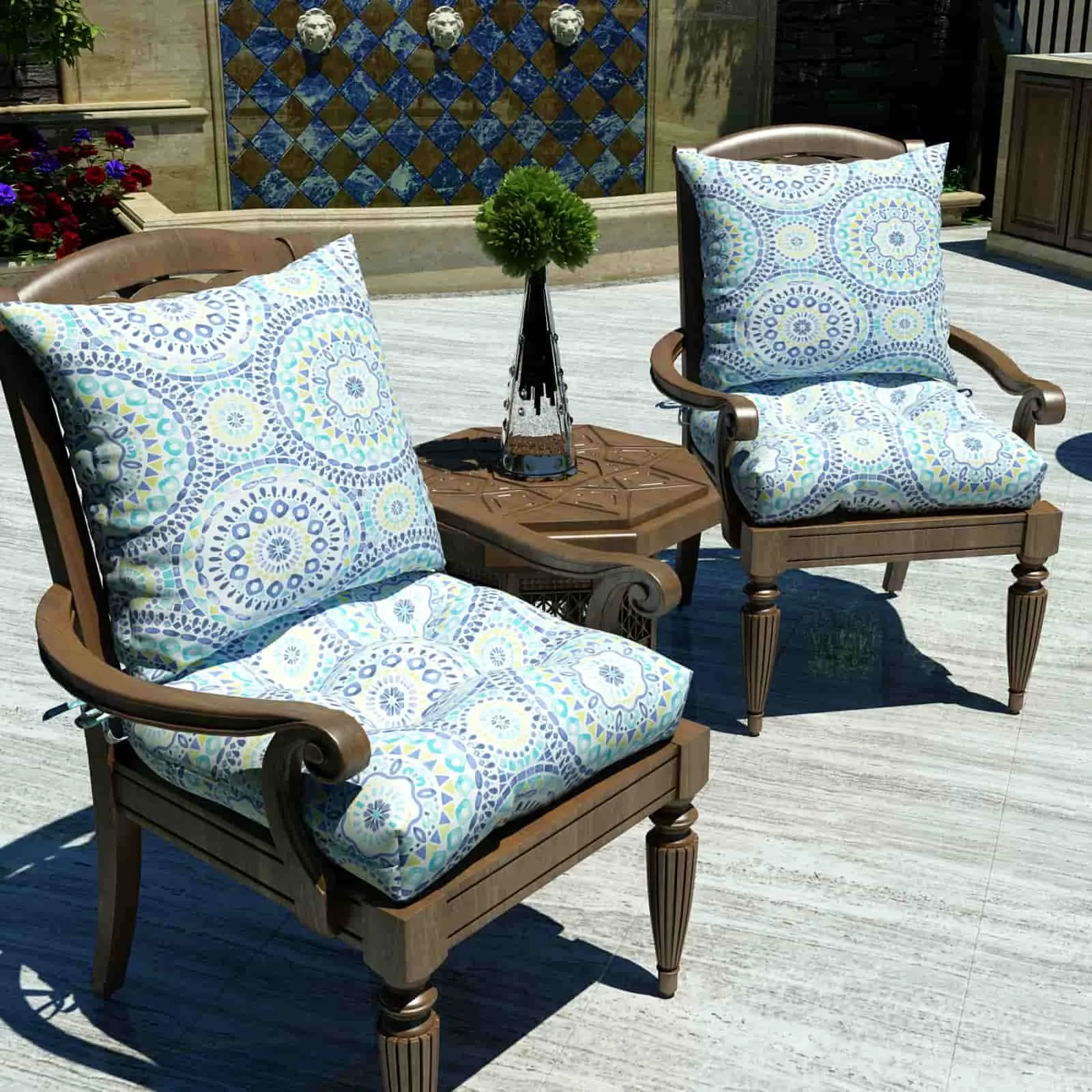 LVTXIII Outdoor U-Shape Tufted Seat Cushions 19”x19”x5” Delancey Lagoon （Set of 2）