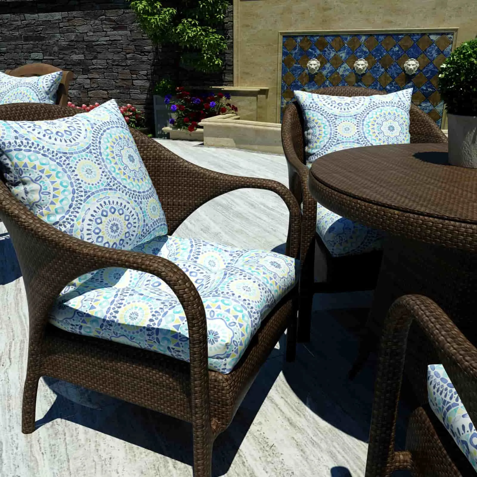 LVTXIII Outdoor U-Shape Tufted Seat Cushions 19”x19”x5” Delancey Lagoon （Set of 2）