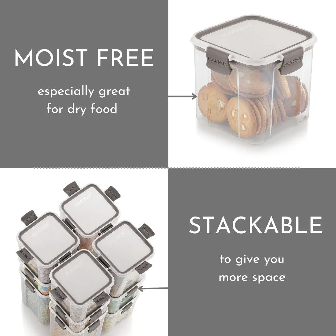 Magnus Modulock Airtight Food Storage See Through Plastic Containers- Set of 10, 700 ml Each, White & Grey Lid with Clear Bottom