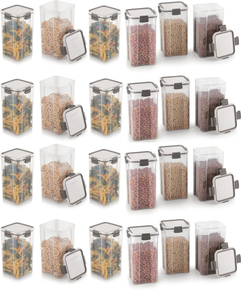 Magnus Modulock Airtight Food Storage See Through Plastic Containers- Set of 24, 1480 ml Each, White & Grey Lid with Clear Bottom