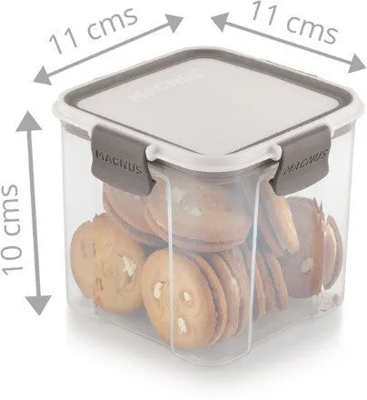 Magnus Modulock Airtight Food Storage See Through Plastic Containers- Set of 4, 700 ml Each, White & Grey Lid with Clear Bottom