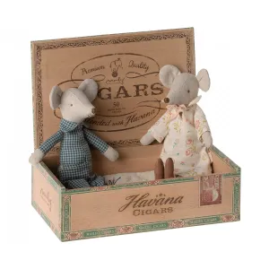 Maileg Grandma & Grandpa Mice in a Cigar Box