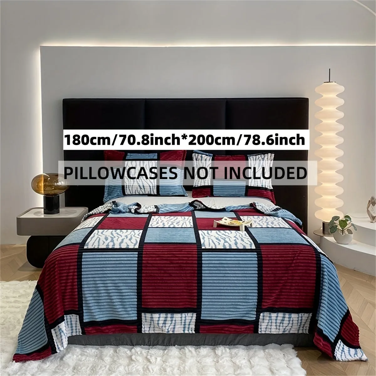 Minimalist Striped Plaid Print Long Plush Blanket  Soft  Versatile