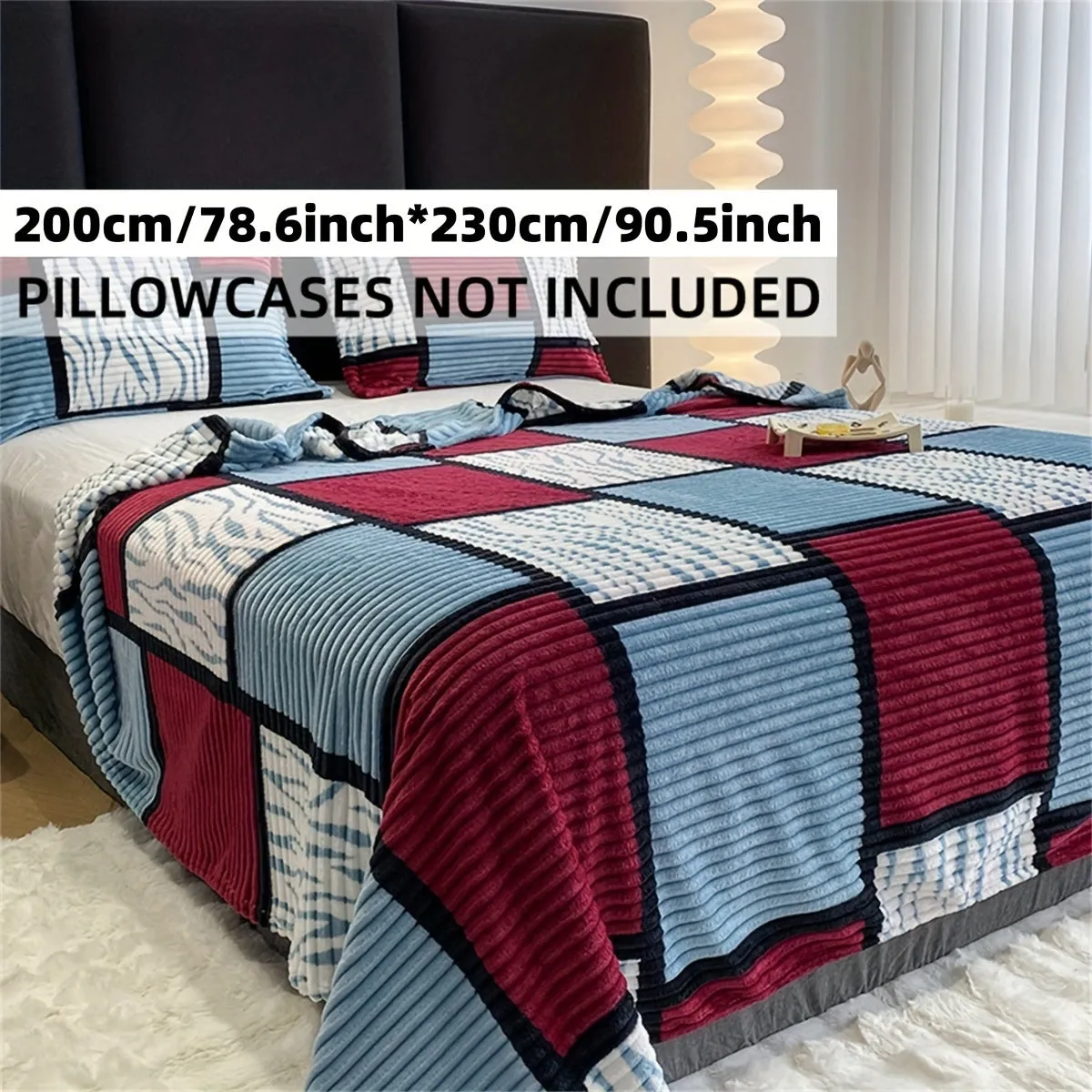 Minimalist Striped Plaid Print Long Plush Blanket  Soft  Versatile