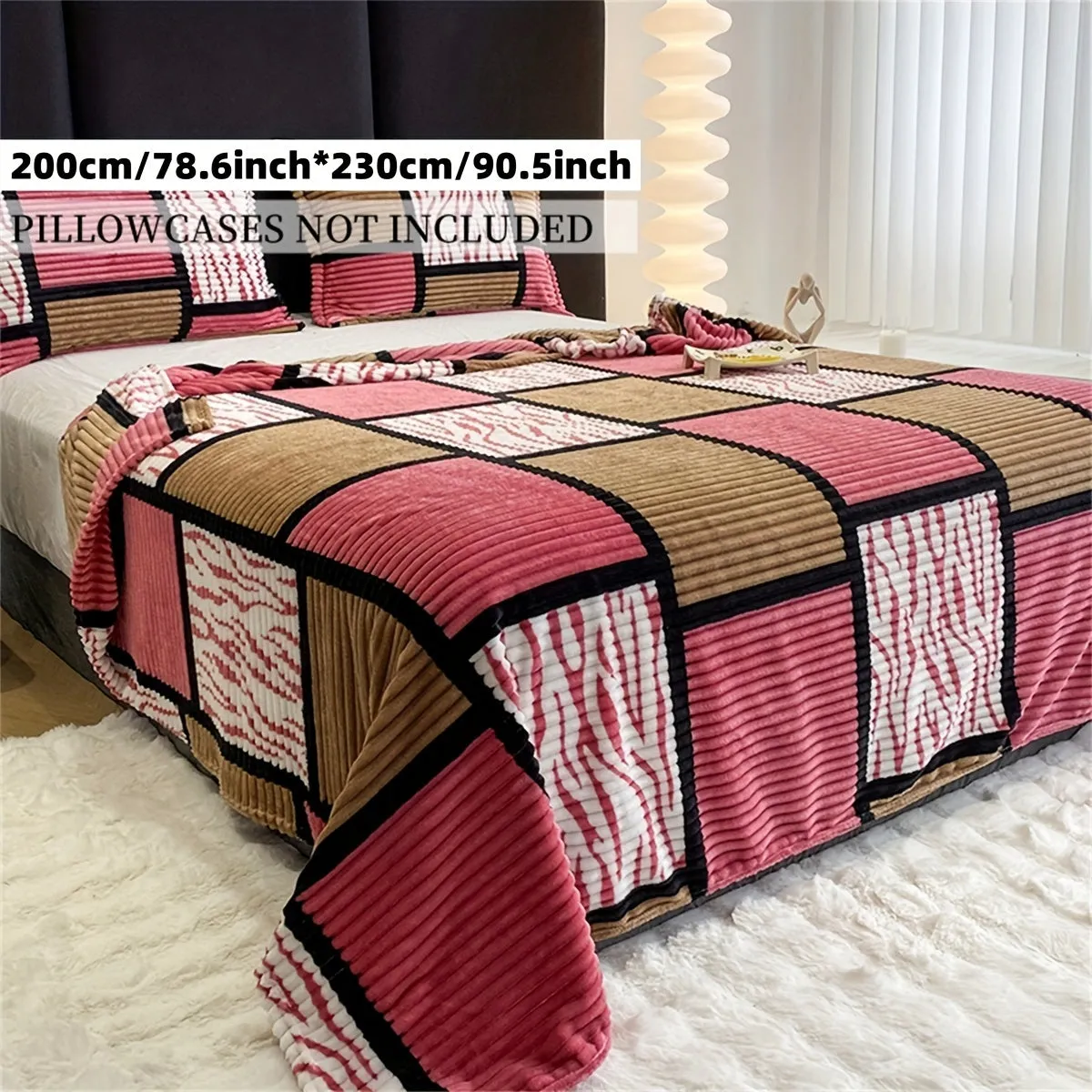 Minimalist Striped Plaid Print Long Plush Blanket  Soft  Versatile