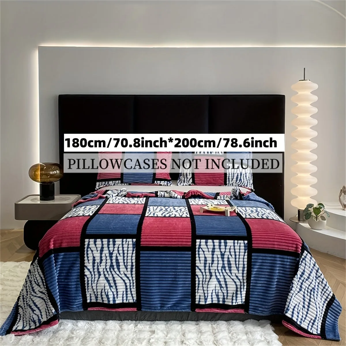 Minimalist Striped Plaid Print Long Plush Blanket  Soft  Versatile