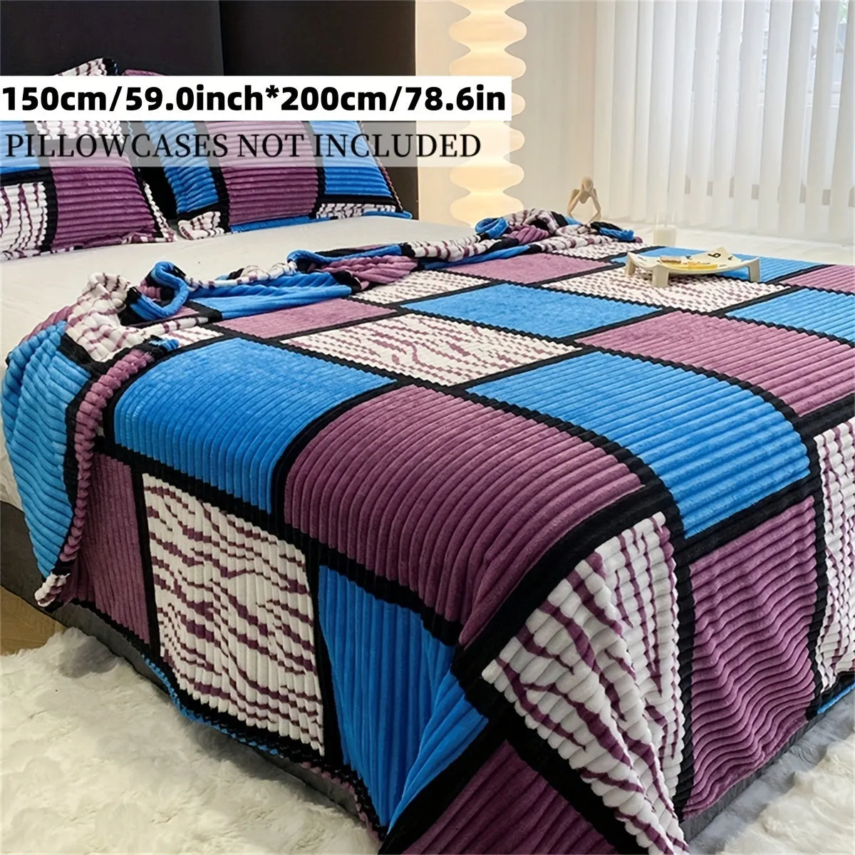 Minimalist Striped Plaid Print Long Plush Blanket  Soft  Versatile