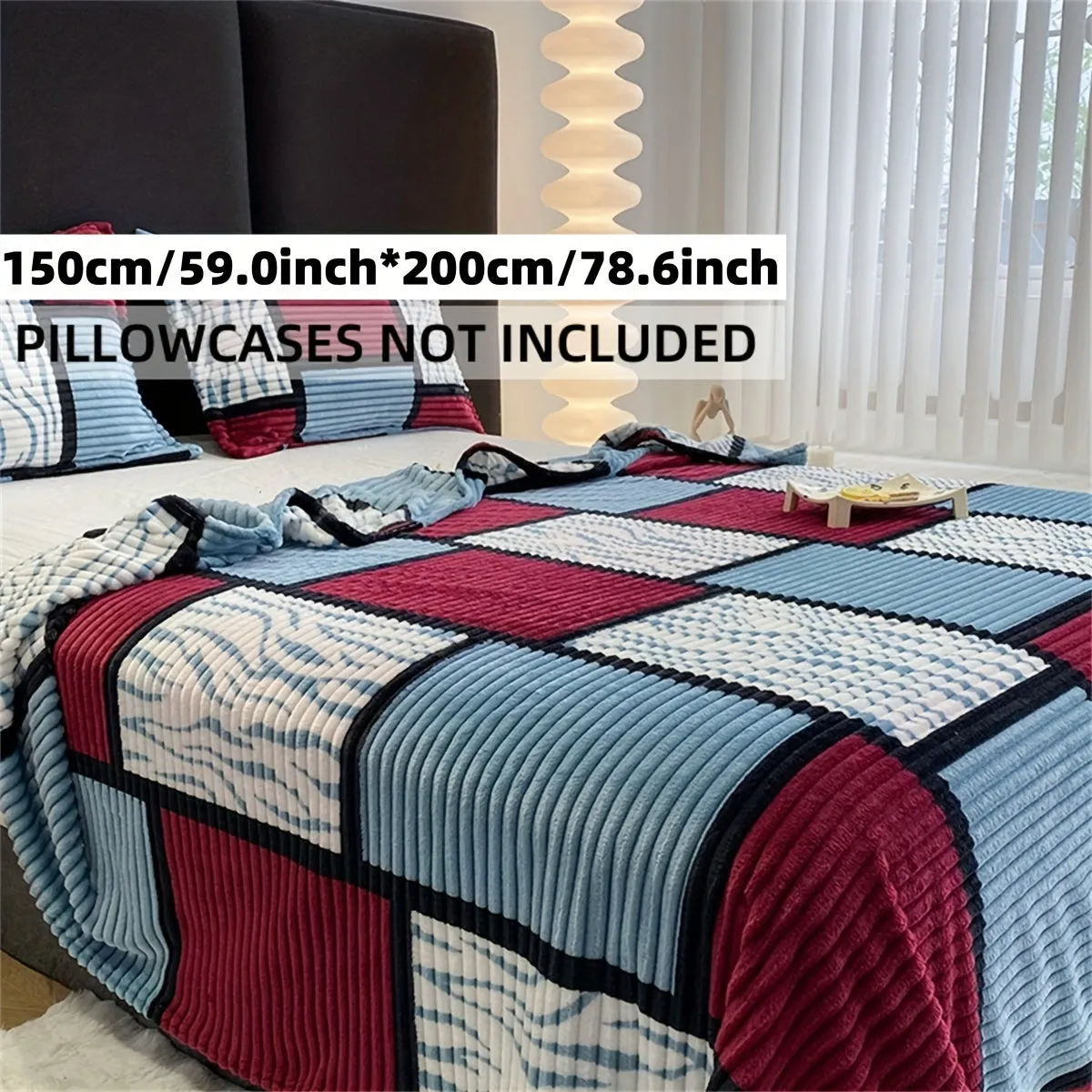 Minimalist Striped Plaid Print Long Plush Blanket  Soft  Versatile