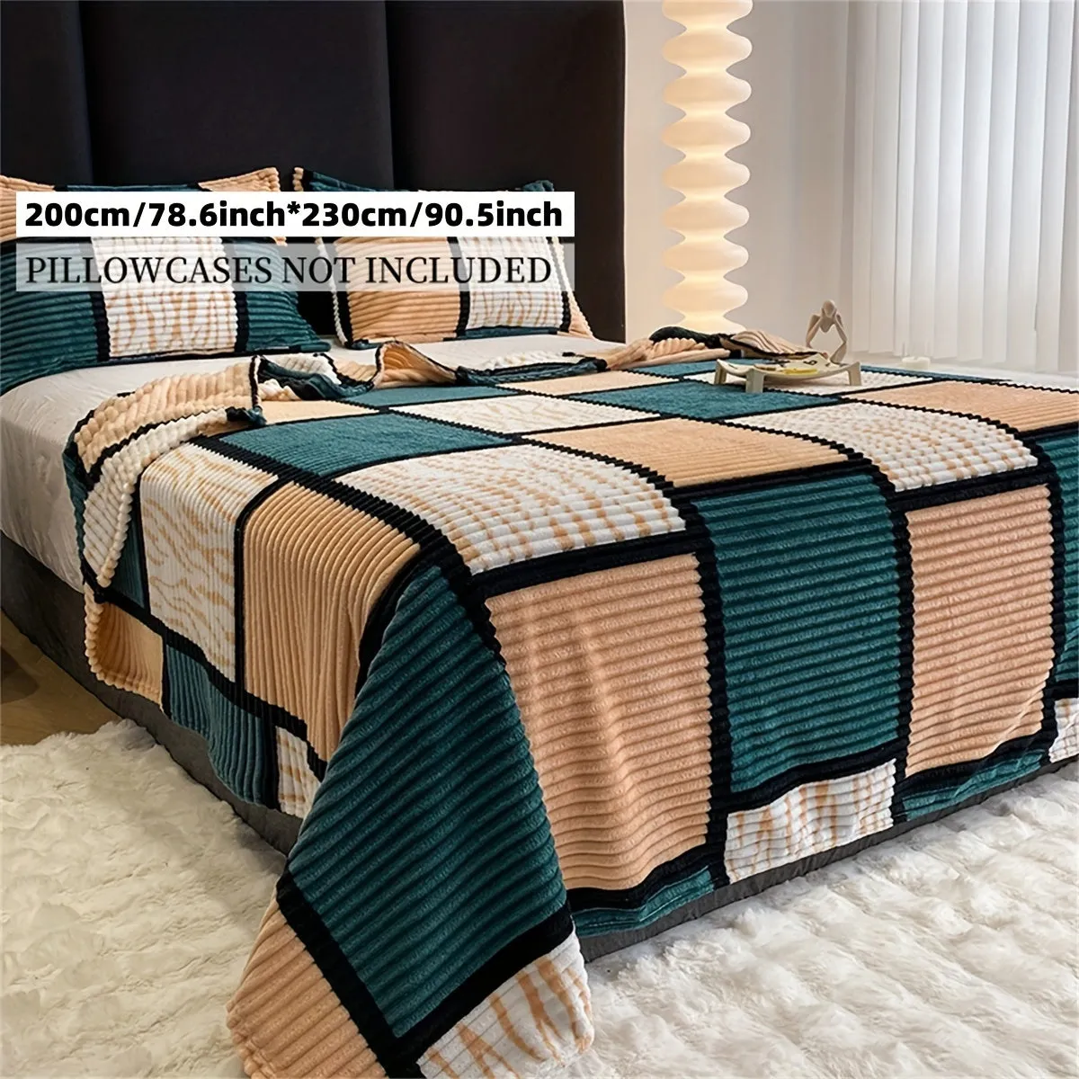 Minimalist Striped Plaid Print Long Plush Blanket  Soft  Versatile