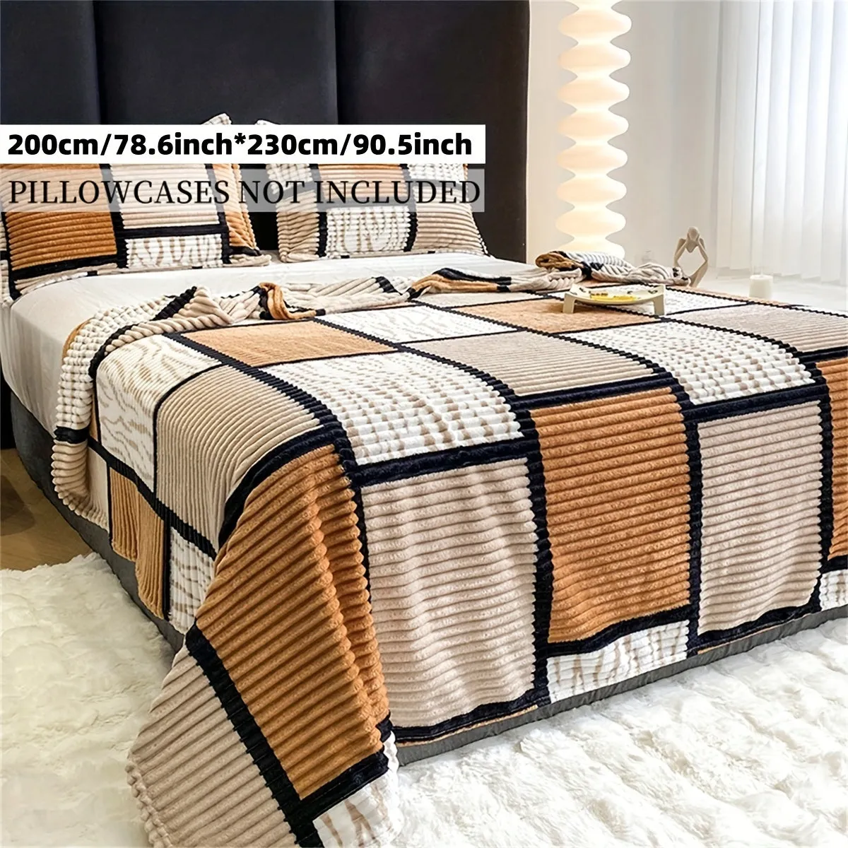 Minimalist Striped Plaid Print Long Plush Blanket  Soft  Versatile