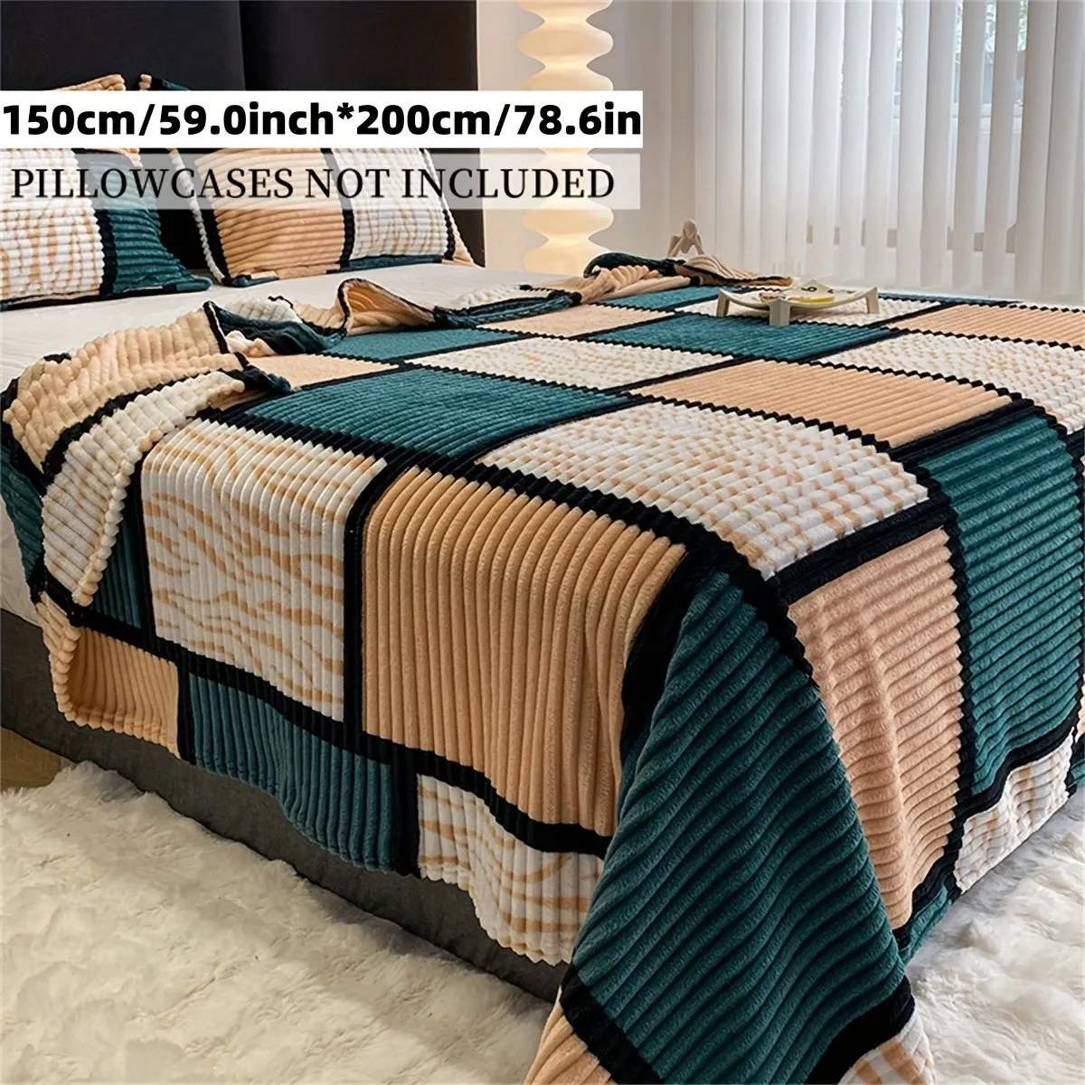 Minimalist Striped Plaid Print Long Plush Blanket  Soft  Versatile