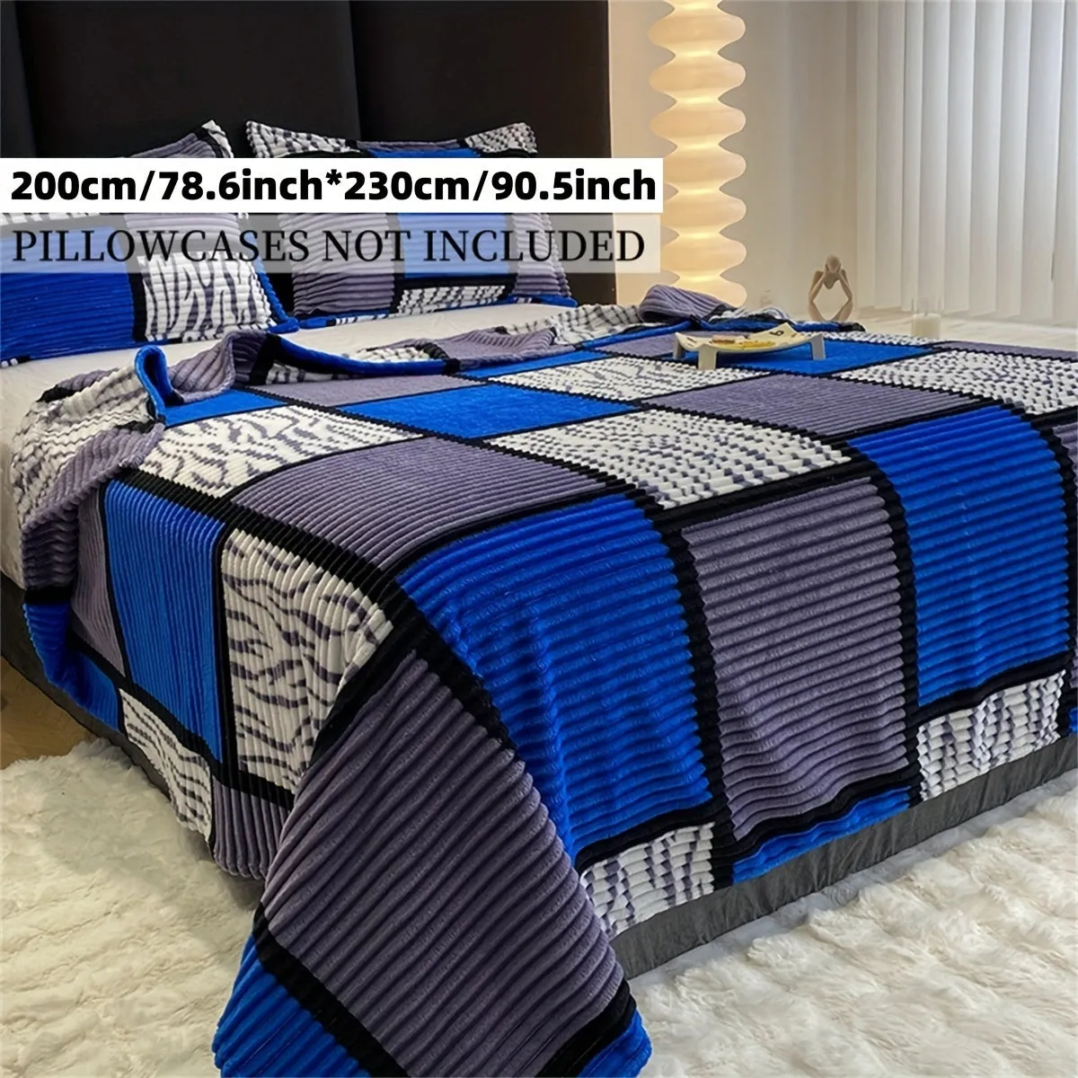 Minimalist Striped Plaid Print Long Plush Blanket  Soft  Versatile