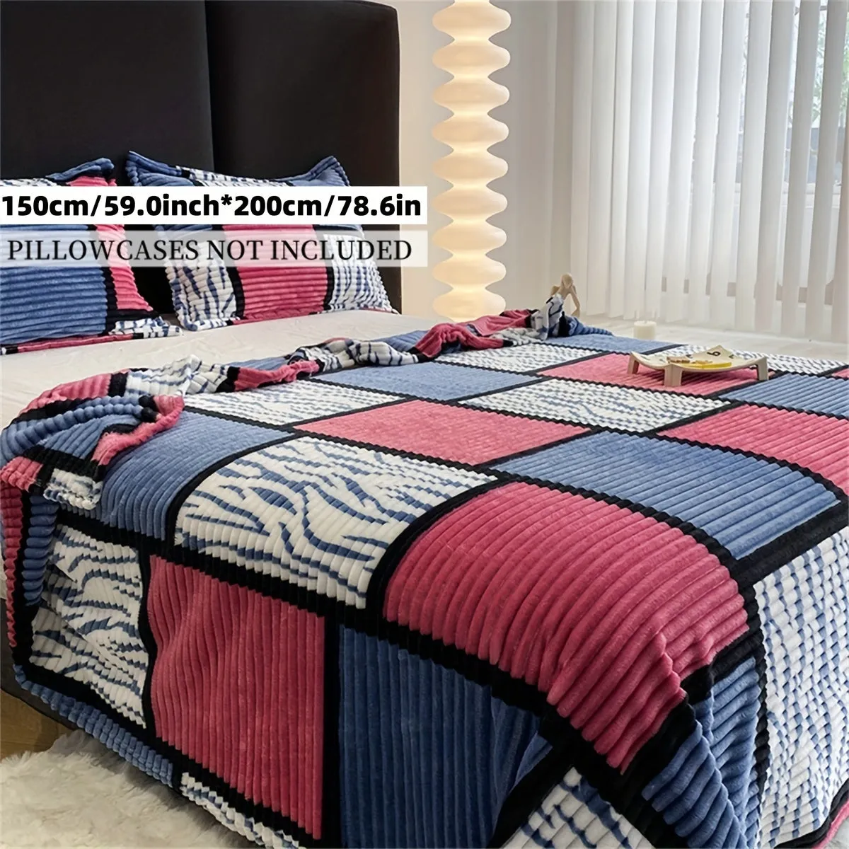 Minimalist Striped Plaid Print Long Plush Blanket  Soft  Versatile