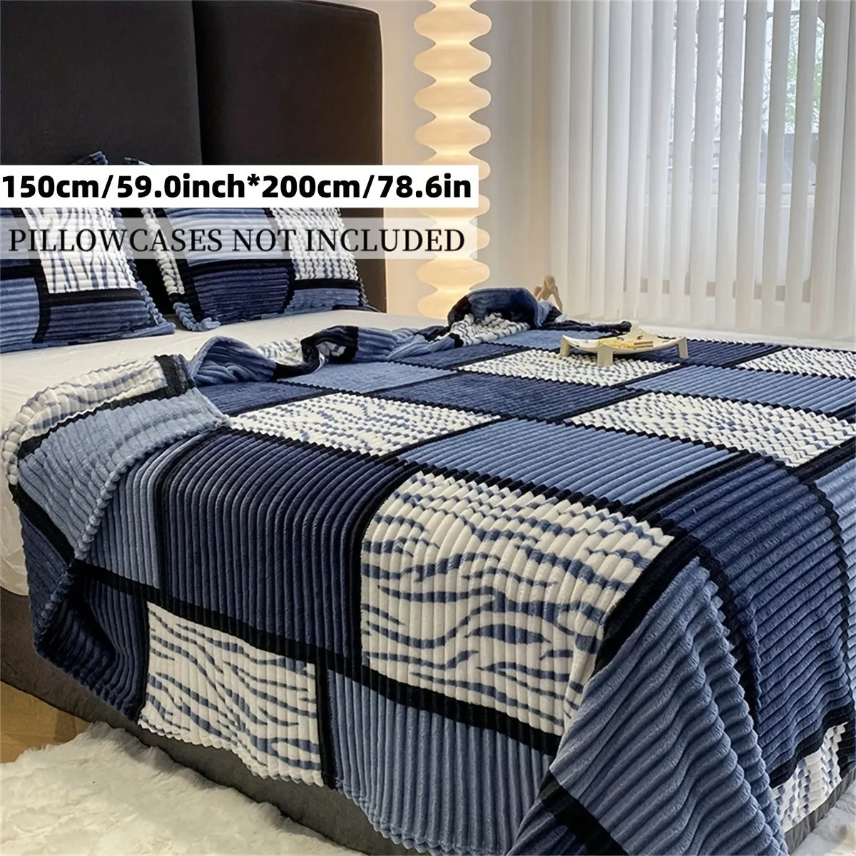 Minimalist Striped Plaid Print Long Plush Blanket  Soft  Versatile