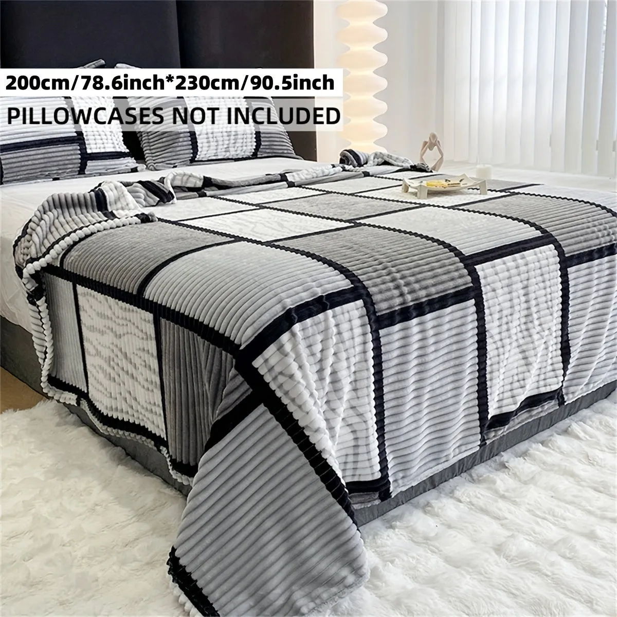 Minimalist Striped Plaid Print Long Plush Blanket  Soft  Versatile