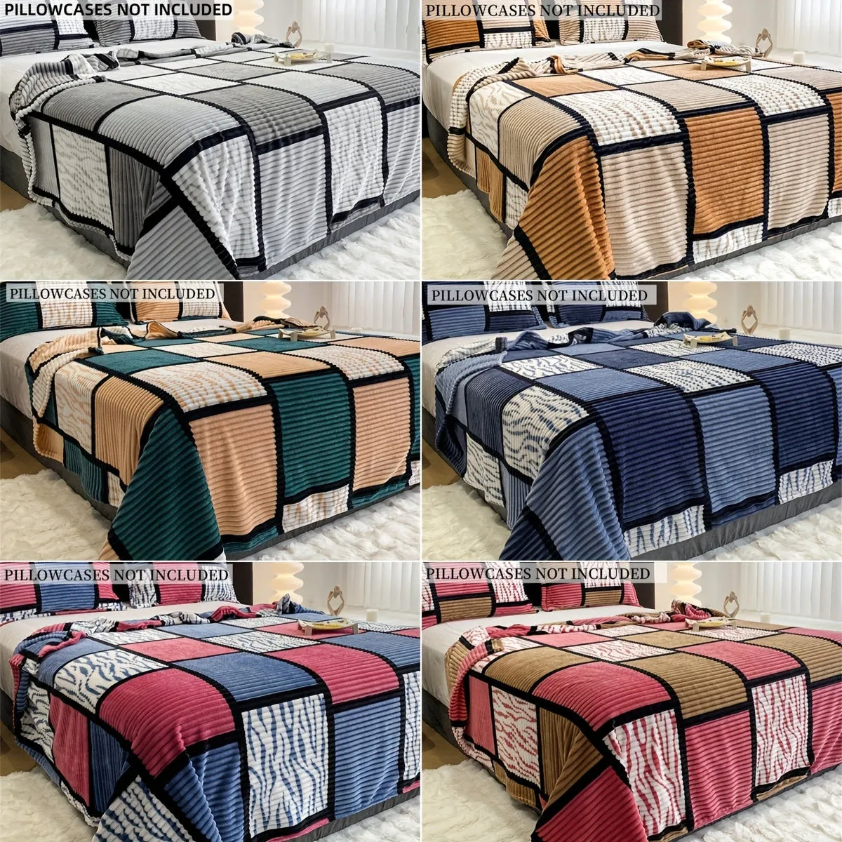 Minimalist Striped Plaid Print Long Plush Blanket  Soft  Versatile