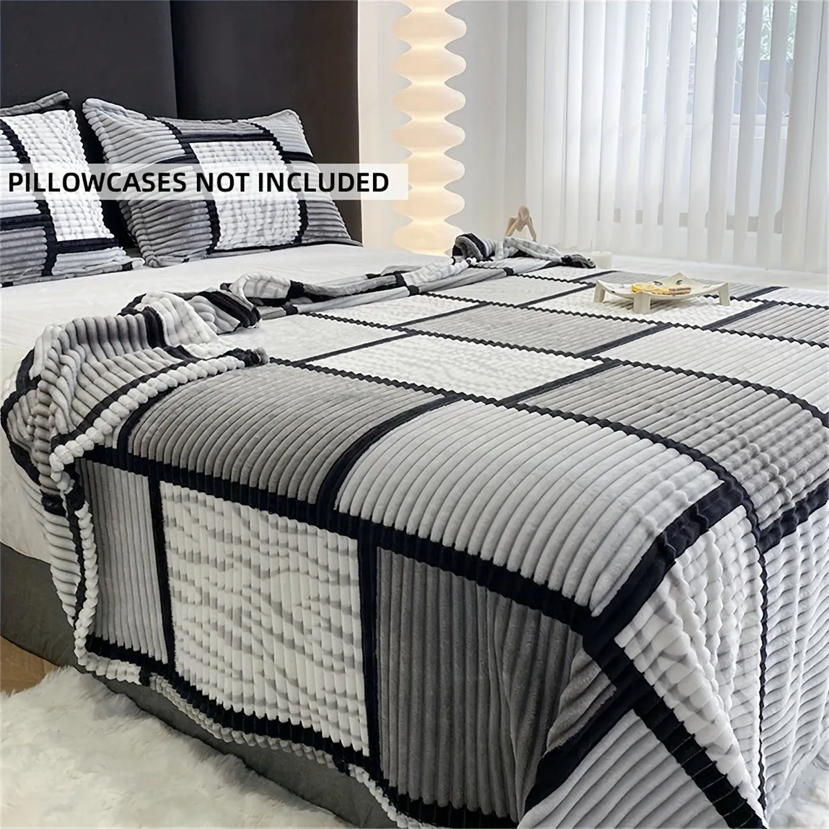 Minimalist Striped Plaid Print Long Plush Blanket  Soft  Versatile