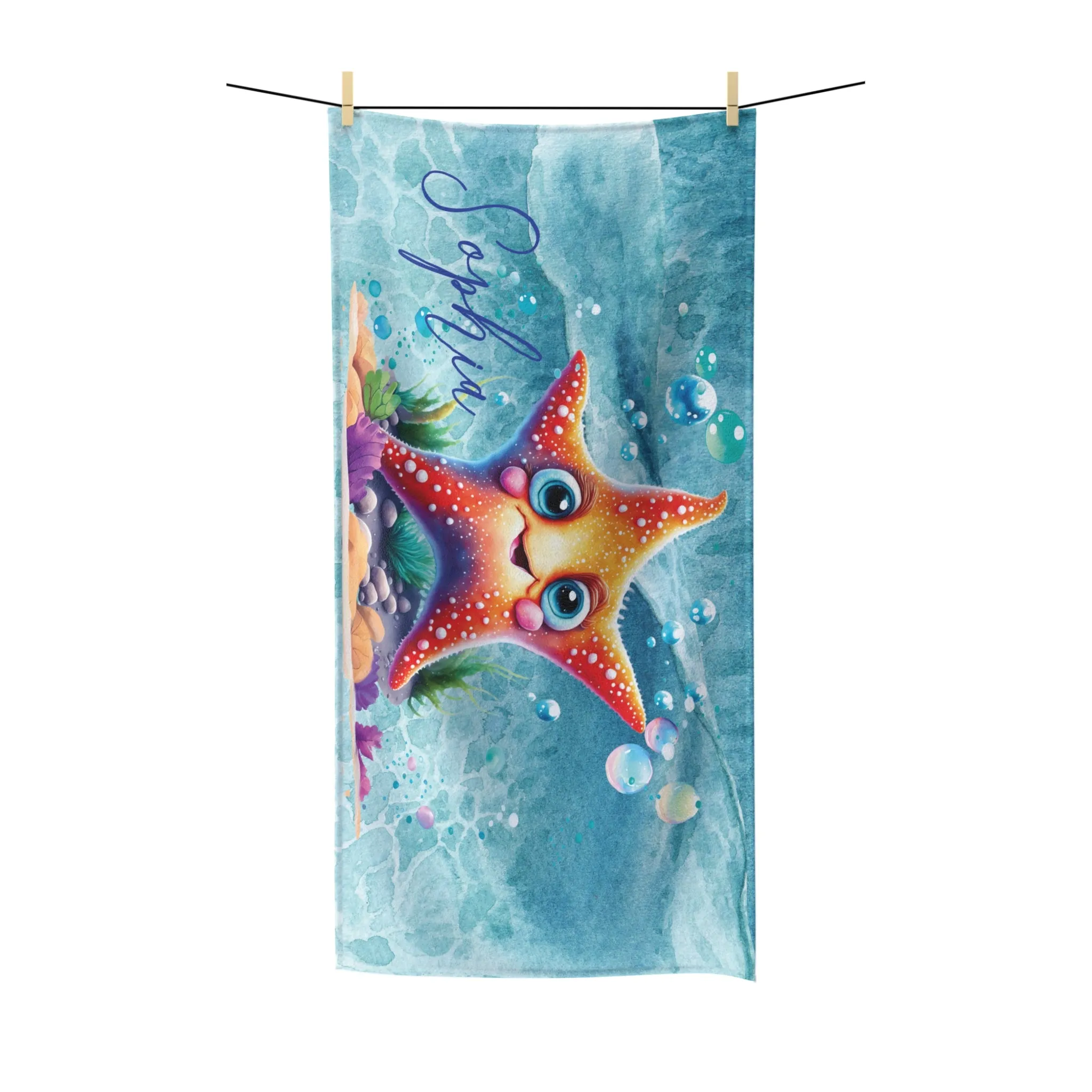 Personalised Beach Towel, Starfish, Polycotton Towel