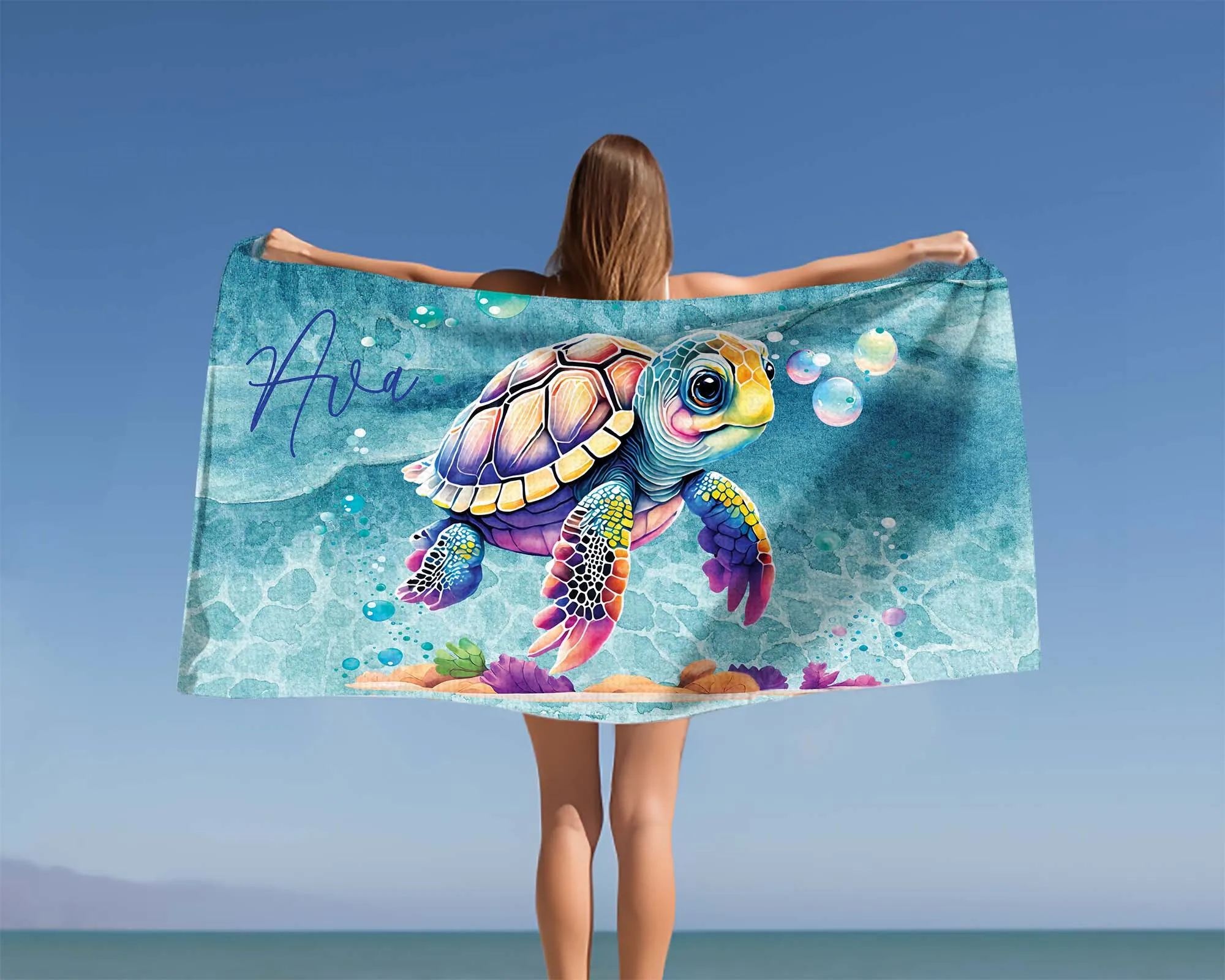 Personalised Beach Towel, Turtle, Polycotton Towel