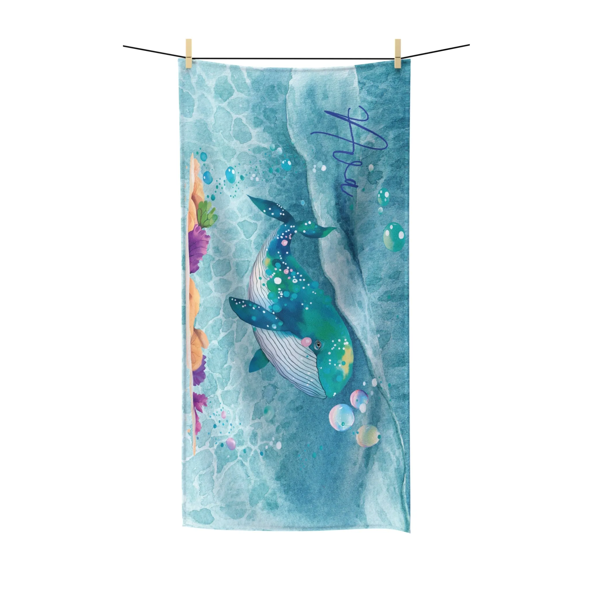 Personalised Beach Towel, Whale, Polycotton Towel