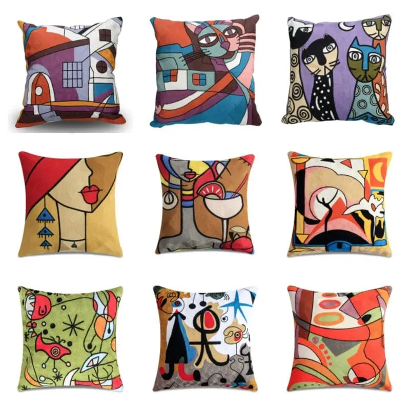 Picasso Graffiti Art Painting Cushion Cover: Printed Polyester Covers for Stylish Home Decoration, Bedding, and Sofa