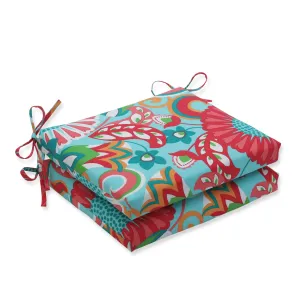 Sophia Turquoise/Coral Squared Corners Seat Cushion (Set Of 2)