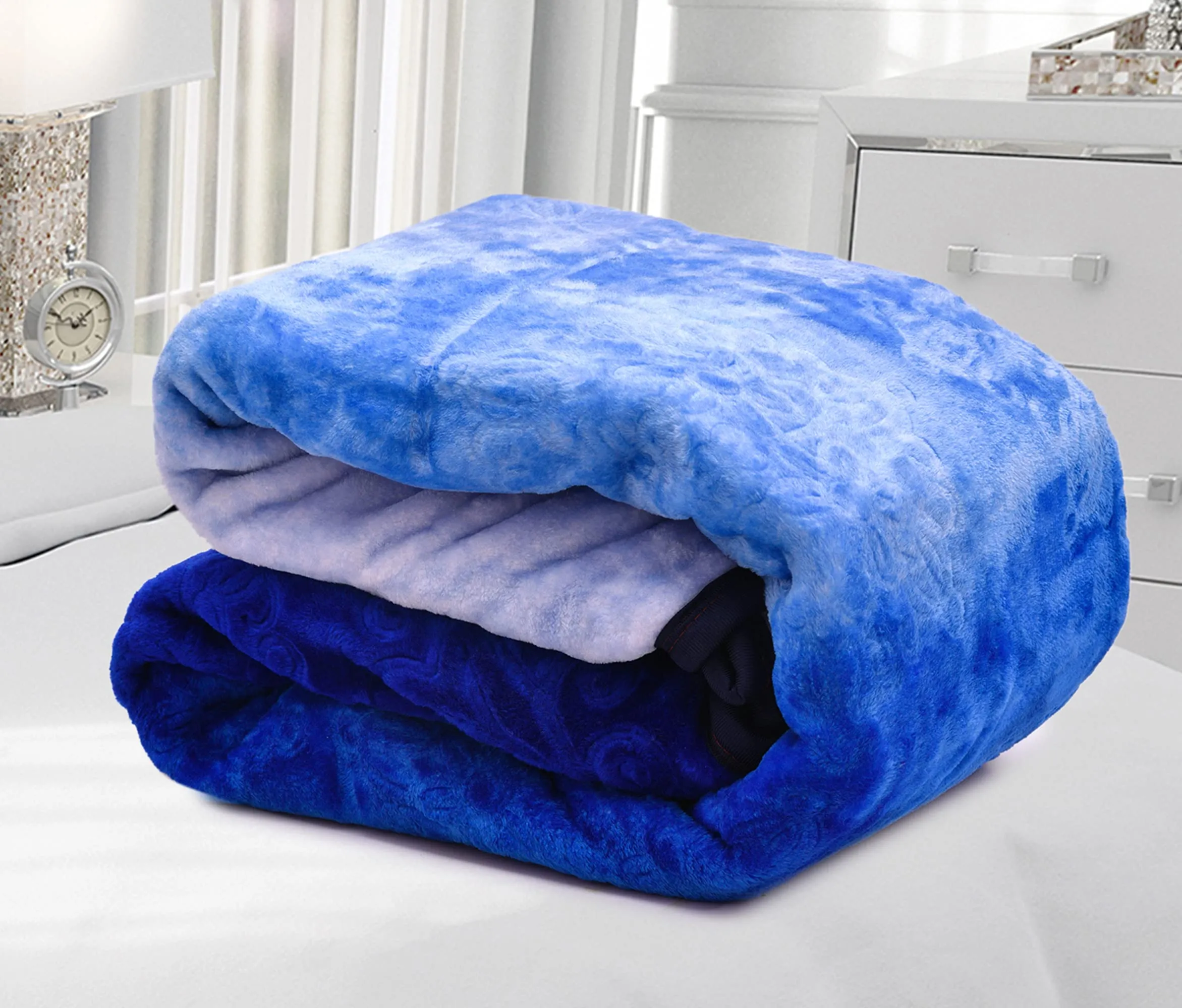 SPANGLE Microfiber Warm Soft Luxurios Blue 480 GSM Double Blanket