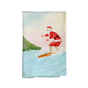 Surfing Santa Flour Sack Kitchen Towel