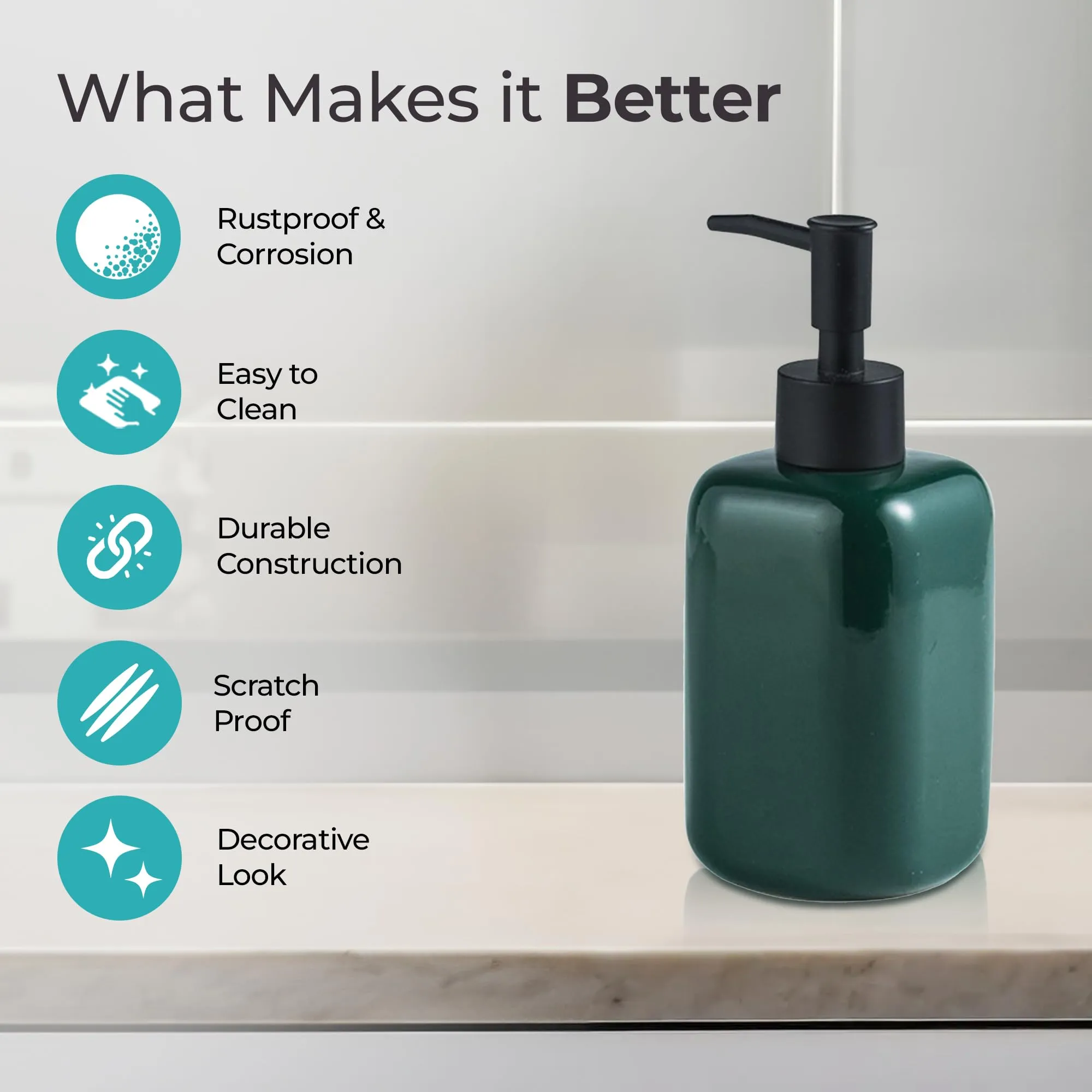 The Better Home 300ML Ceramic Soap Dispenser for Bathroom | Handwash Dispenser | Liquid Soap Dispenser for Kitchen | Bathroom Accessories | Hand Wash Dispensers Pump | Green