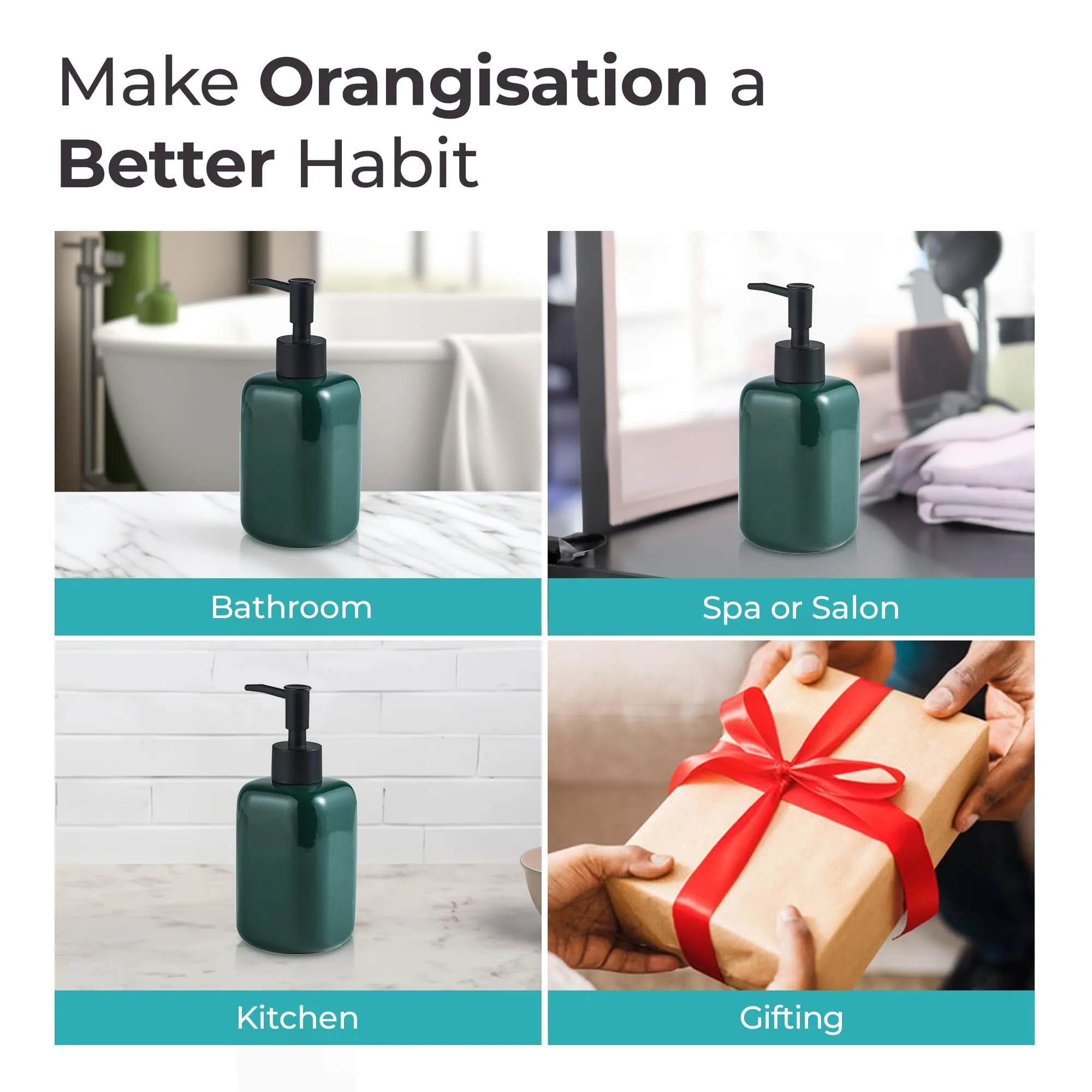 The Better Home 300ML Ceramic Soap Dispenser for Bathroom | Handwash Dispenser | Liquid Soap Dispenser for Kitchen | Bathroom Accessories | Hand Wash Dispensers Pump | Green