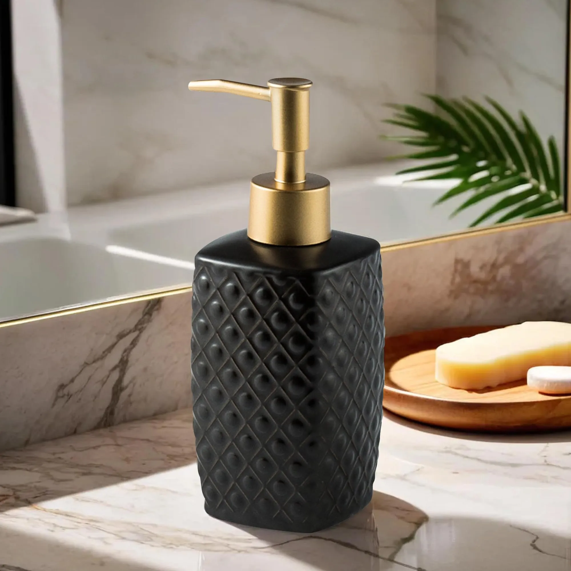 The Better Home 310ML Black Ceramic Soap Dispenser for Bathroom | Bathroom Accessories | Handwash Dispenser | Liquid Soap Dispenser for Kitchen | Handwash Bottle | Hand was Dispensers Pump