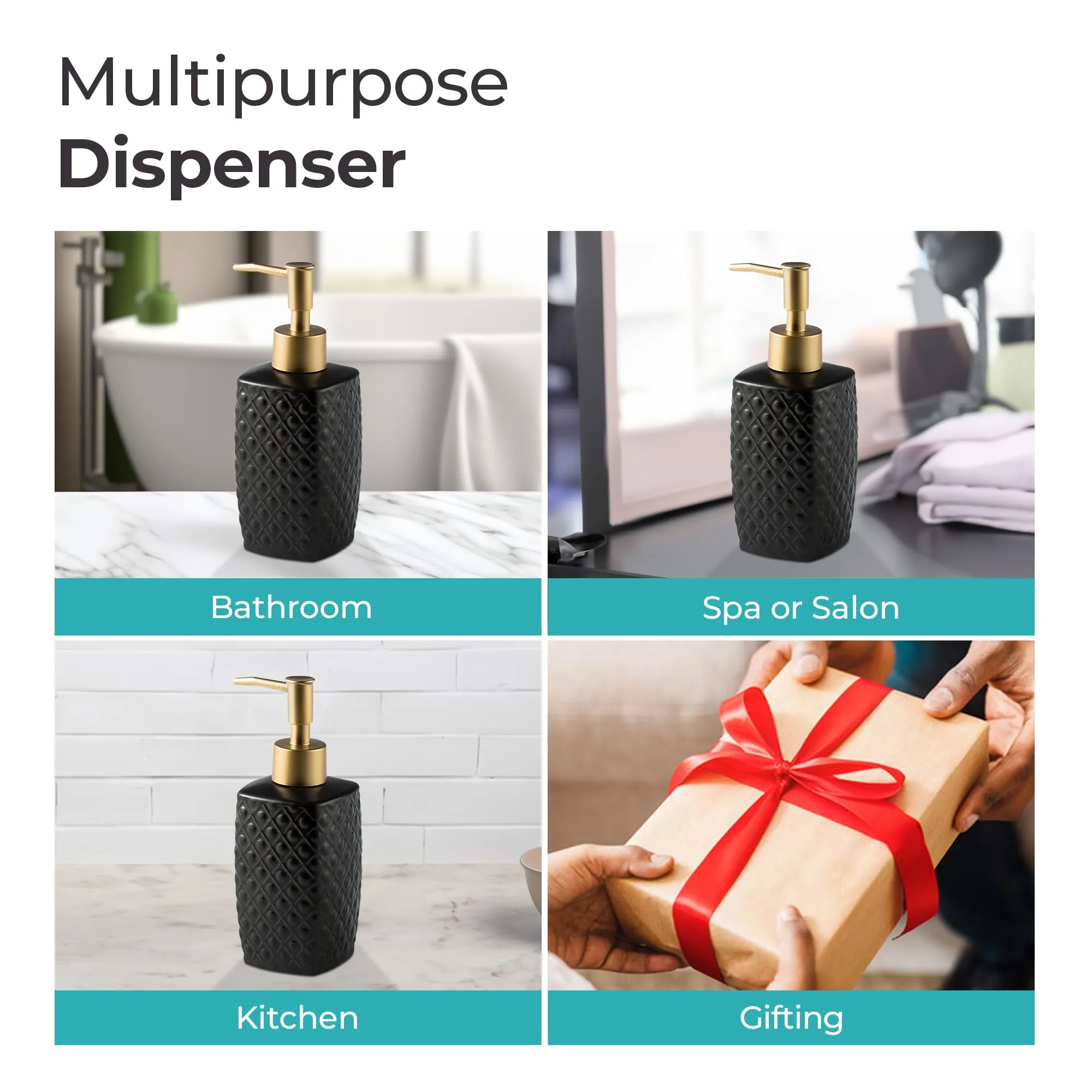 The Better Home 310ML Black Ceramic Soap Dispenser for Bathroom | Bathroom Accessories | Handwash Dispenser | Liquid Soap Dispenser for Kitchen | Handwash Bottle | Hand was Dispensers Pump