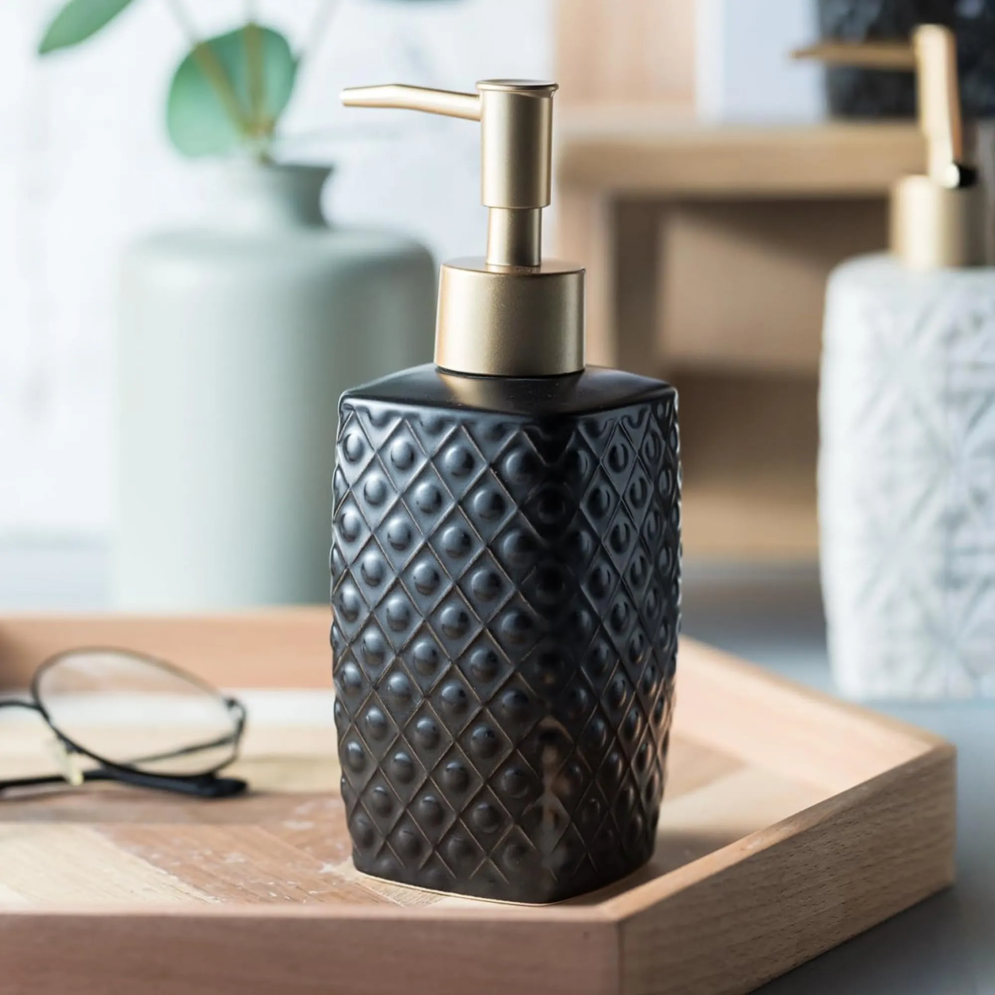 The Better Home 310ML Black Ceramic Soap Dispenser for Bathroom | Handwash Dispenser | Bathroom Accessories | Liquid Soap Dispenser for Kitchen | Handwash Bottle | Hand Wash Dispensers Pump