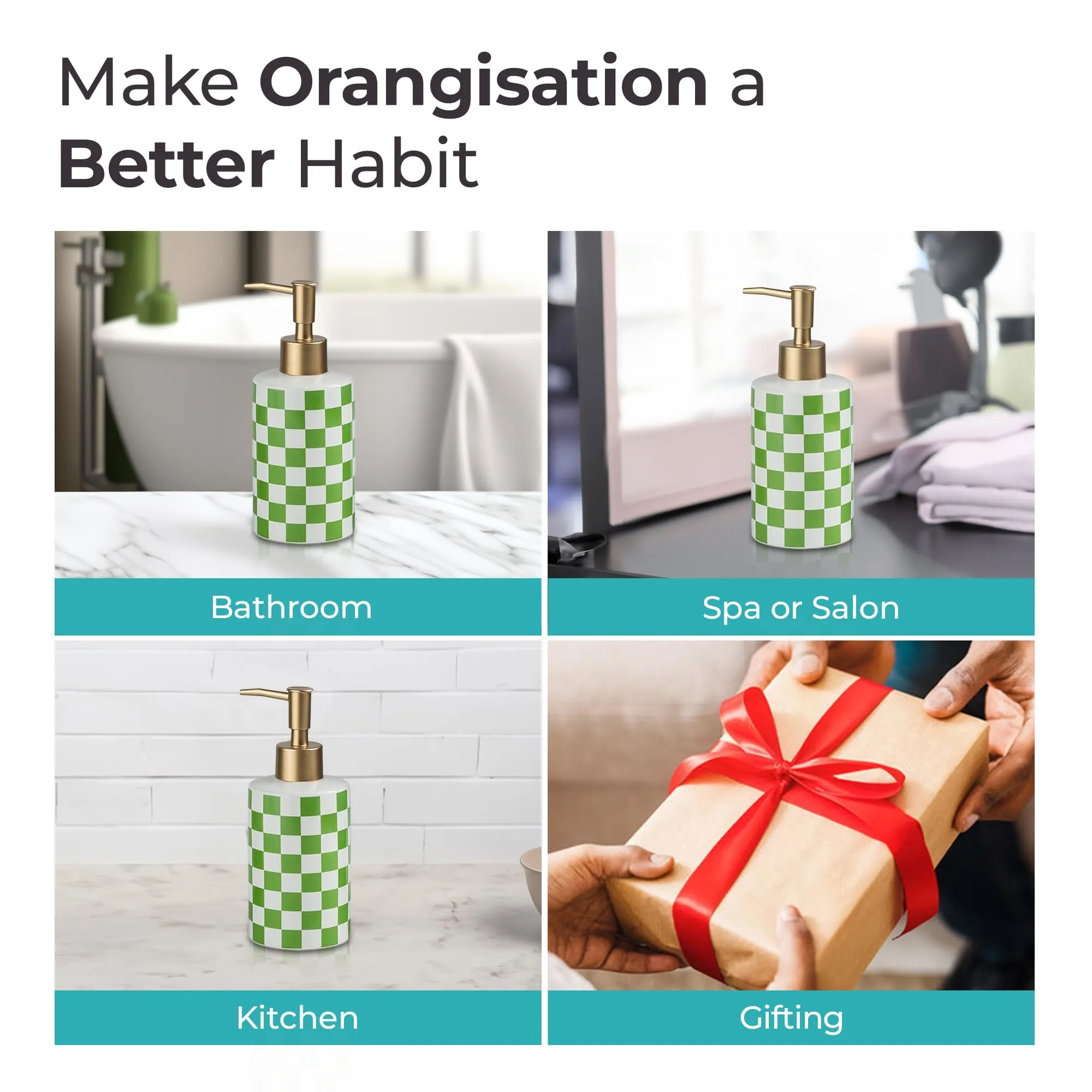 The Better Home 310ML Green Ceramic Soap Dispenser for Bathroom | Bathroom Accessories | Handwash Dispenser | Liquid Soap Dispenser for Kitchen | Handwash Bottle | Hand Wash Dispensers Pump