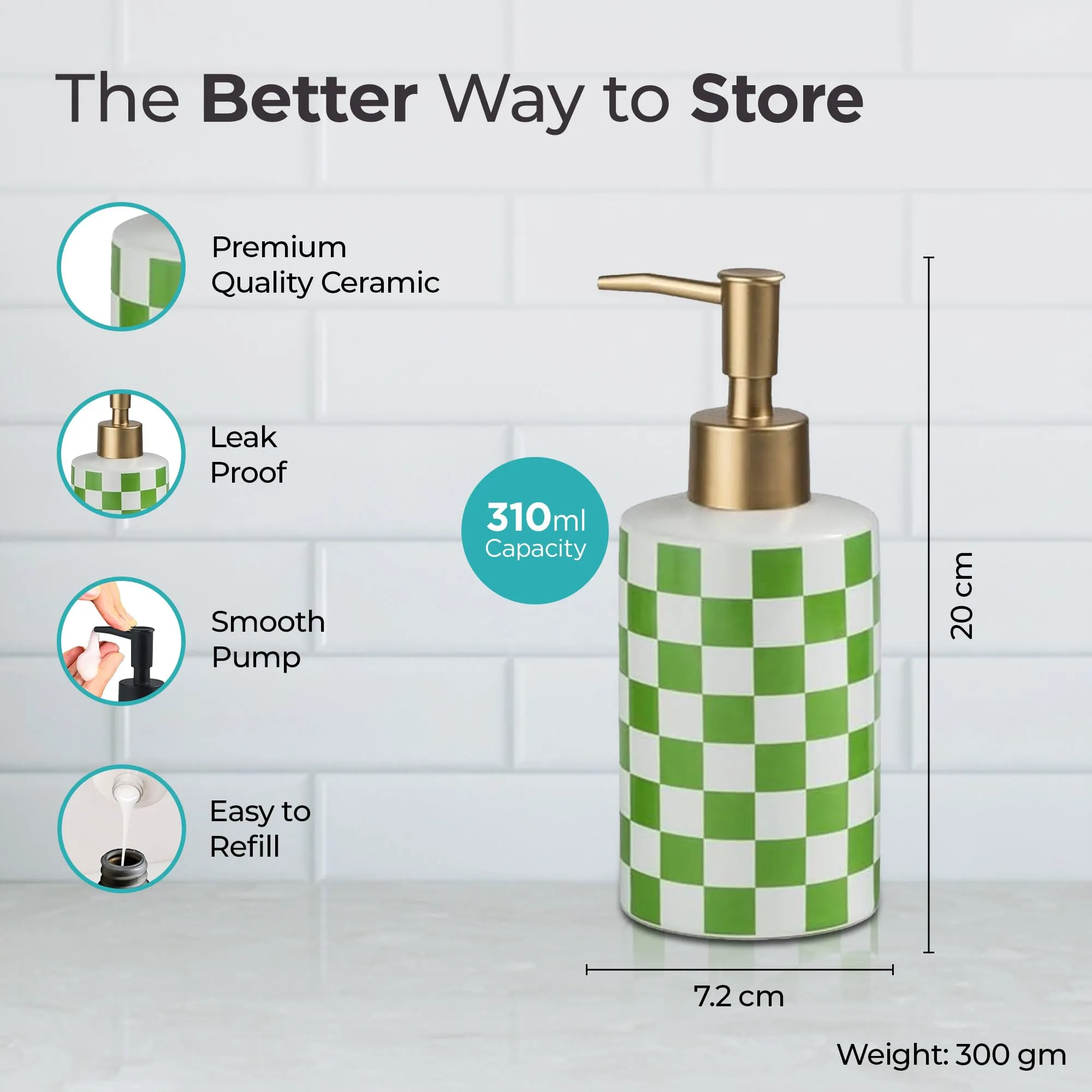 The Better Home 310ML Green Ceramic Soap Dispenser for Bathroom | Bathroom Accessories | Handwash Dispenser | Liquid Soap Dispenser for Kitchen | Handwash Bottle | Hand Wash Dispensers Pump