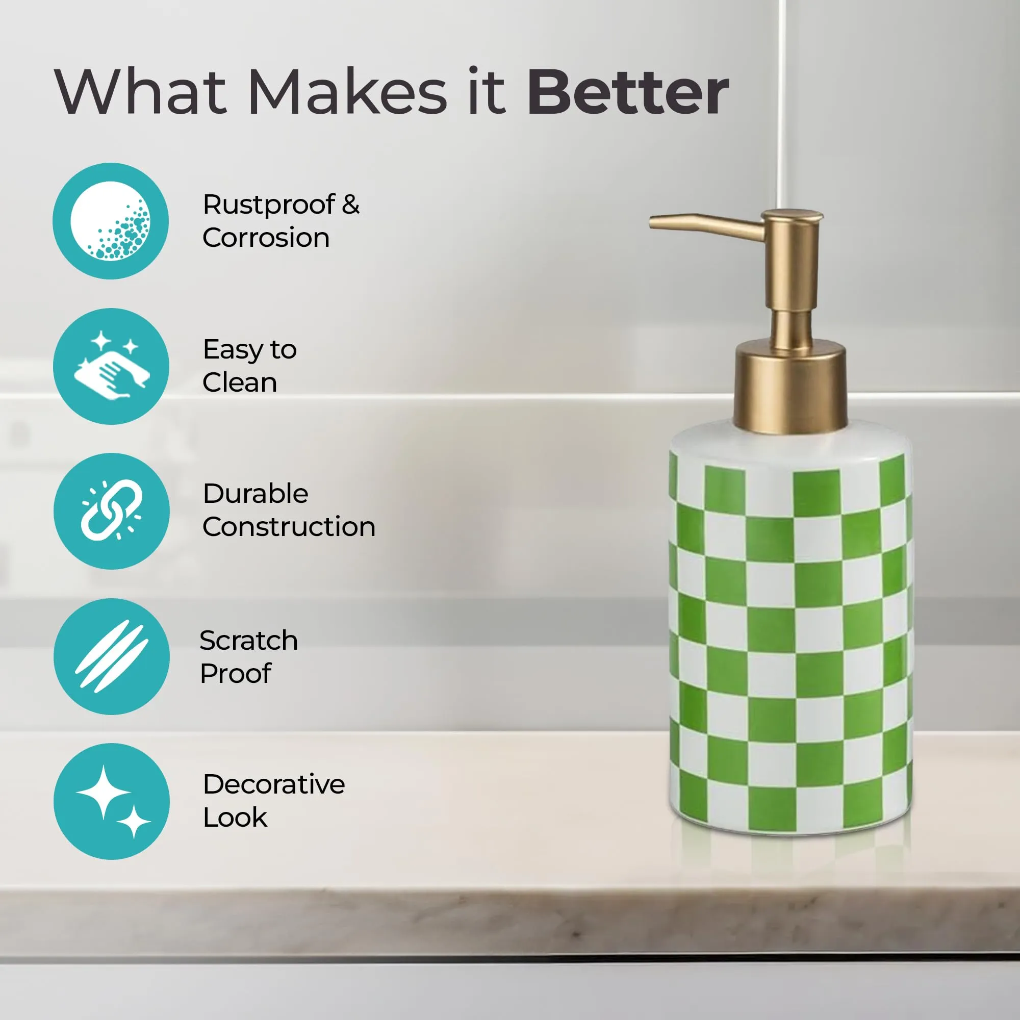 The Better Home 310ML Green Ceramic Soap Dispenser for Bathroom | Bathroom Accessories | Handwash Dispenser | Liquid Soap Dispenser for Kitchen | Handwash Bottle | Hand Wash Dispensers Pump