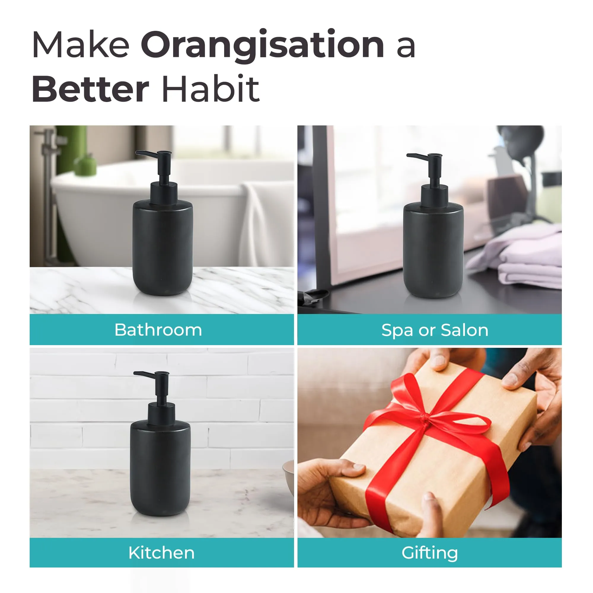 The Better Home 350ML Black Ceramic Soap Dispenser for Bathroom | Bathroom Accessories | Handwash Dispenser | Liquid Soap Dispenser for Kitchen | Handwash Bottle | Hand Wash Dispensers Pump