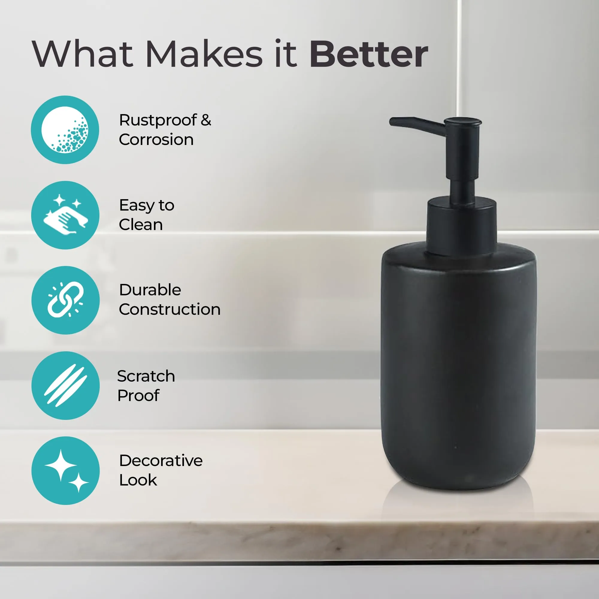 The Better Home 350ML Black Ceramic Soap Dispenser for Bathroom | Bathroom Accessories | Handwash Dispenser | Liquid Soap Dispenser for Kitchen | Handwash Bottle | Hand Wash Dispensers Pump