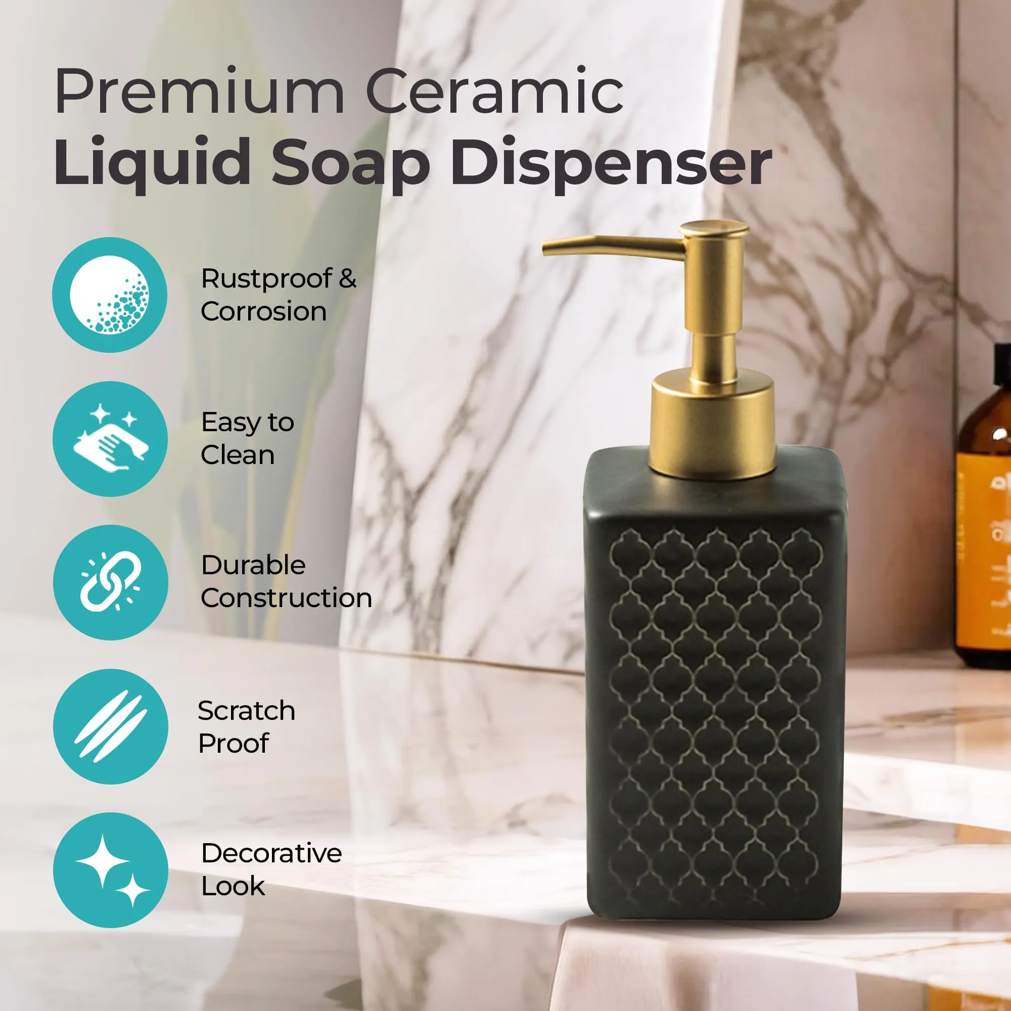 The Better Home 360 ML Black Ceramic Soap Dispenser for Bathroom | Bathroom Accessories | Handwash Dispenser | Liquid Soap Dispenser for Kitchen | Handwash Bottle | Hand Wash Dispensers Pump