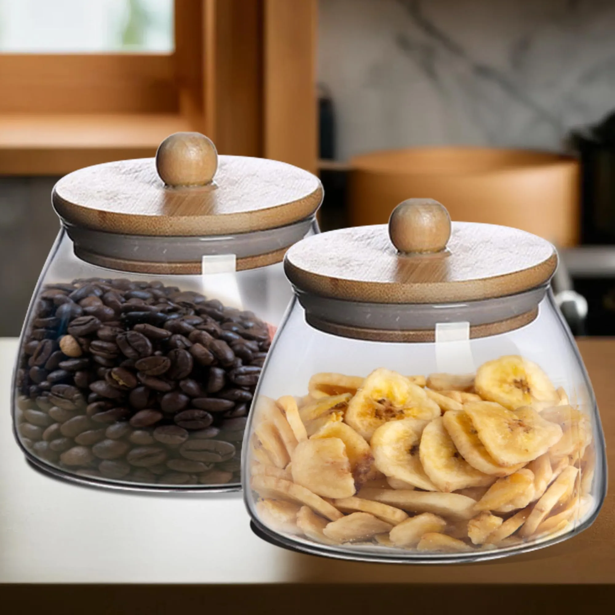 The Better Home Borosilicate Glass Jar for Kitchen Storage with bamboo lid | 500ml (Set -2)| Multipurpose Airtight Jar Glass Container for Cookies, Snacks, Dry Fruits, Nuts | BPA Free | Transparent |