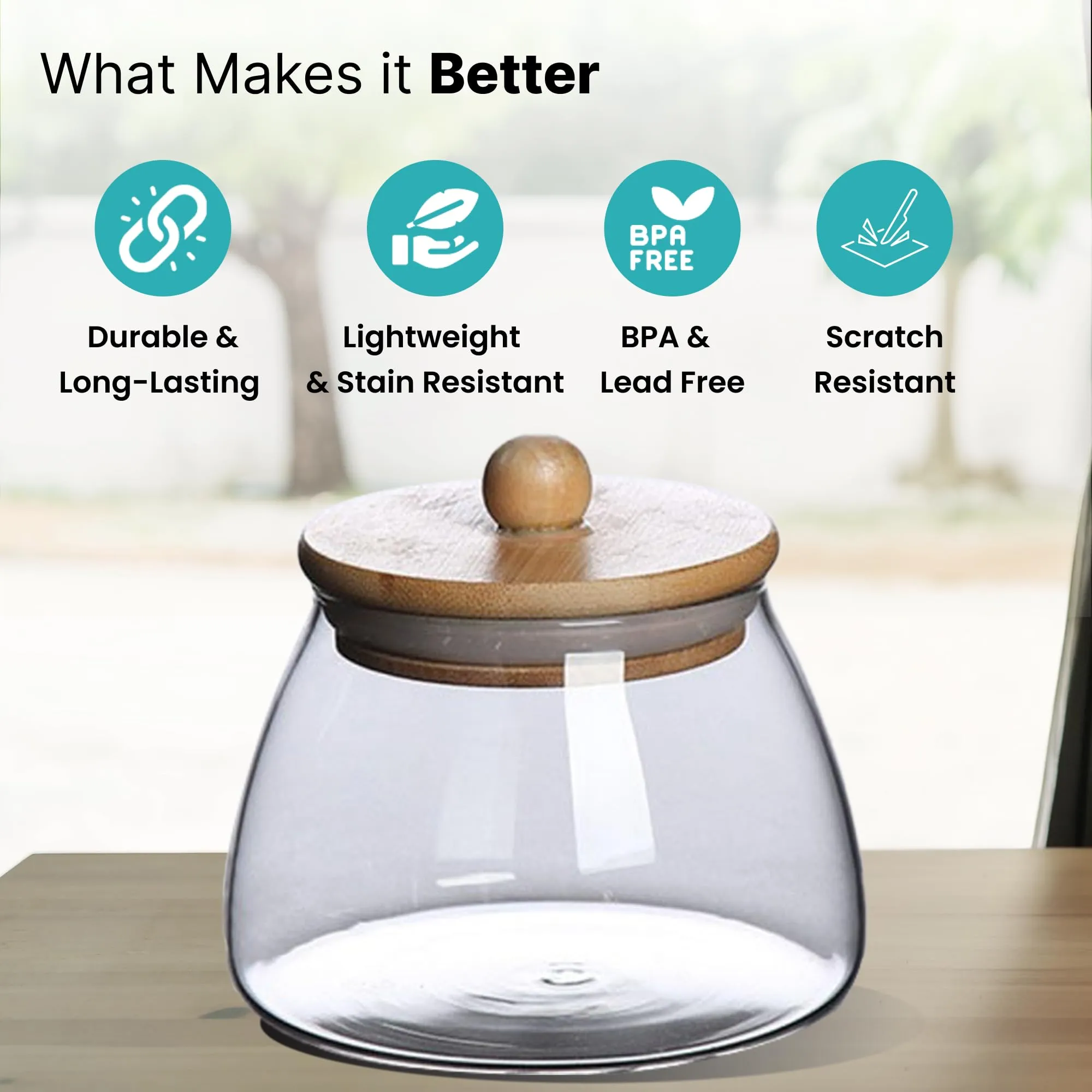 The Better Home Borosilicate Glass Jar for Kitchen Storage with bamboo lid | 500ml (Set -2)| Multipurpose Airtight Jar Glass Container for Cookies, Snacks, Dry Fruits, Nuts | BPA Free | Transparent |