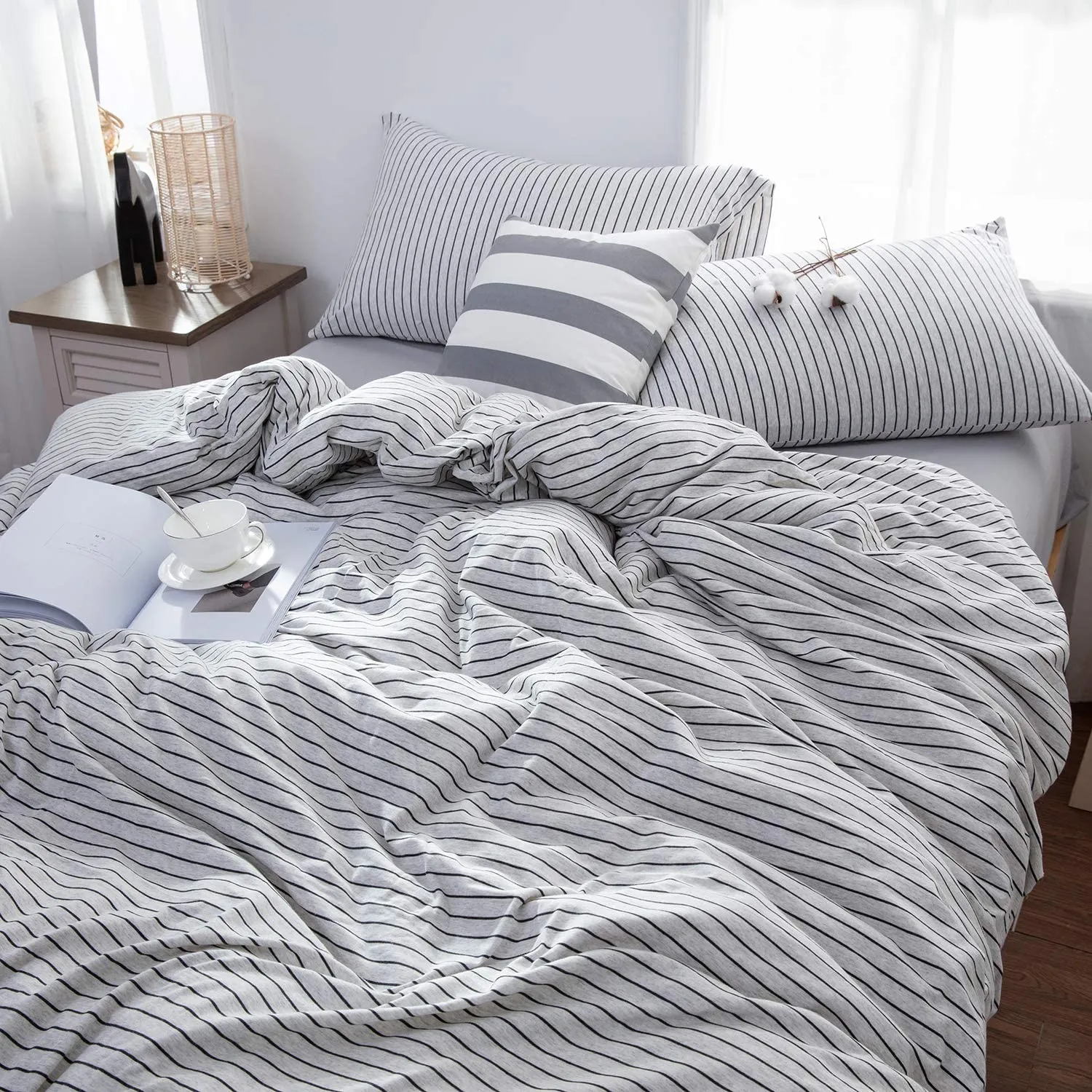 The Loft Grey Stripe Bed Set