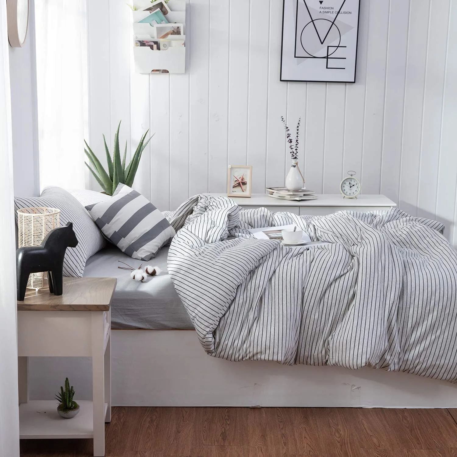 The Loft Grey Stripe Bed Set