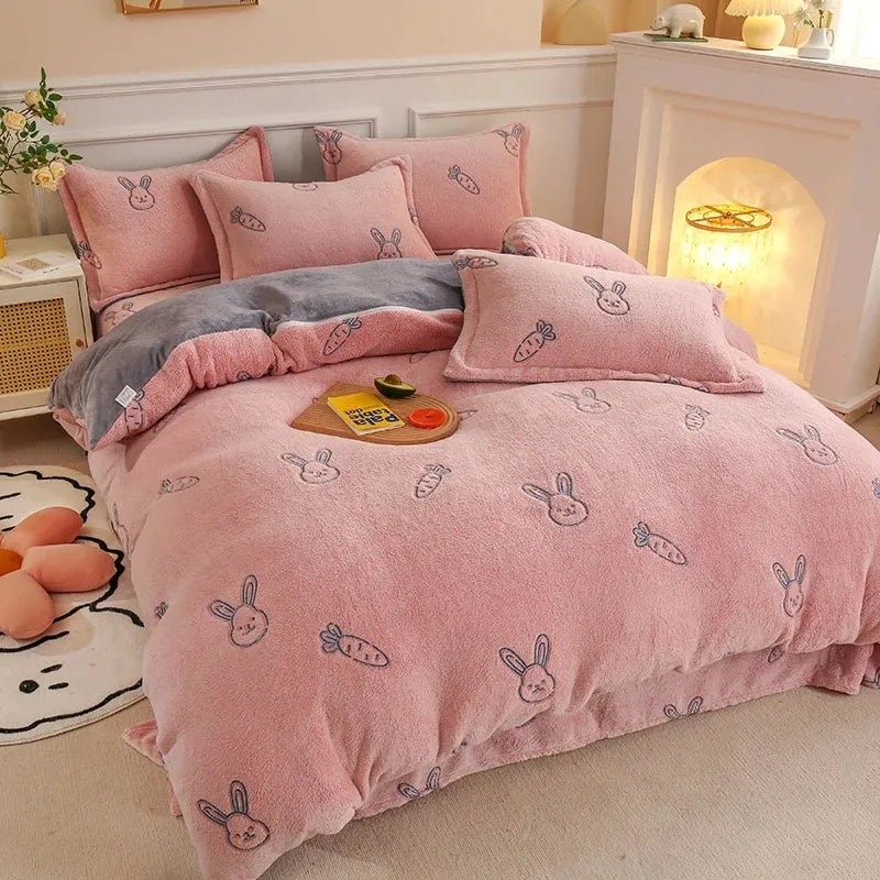 Thick Fleece Flannel Duvet Cover for Winter Bedding Set