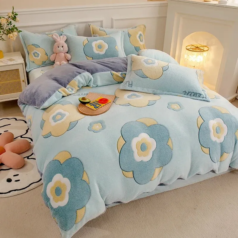 Thick Fleece Flannel Duvet Cover for Winter Bedding Set