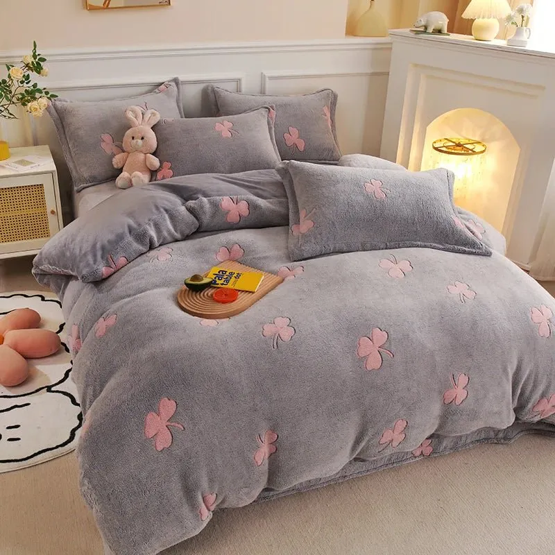 Thick Fleece Flannel Duvet Cover for Winter Bedding Set