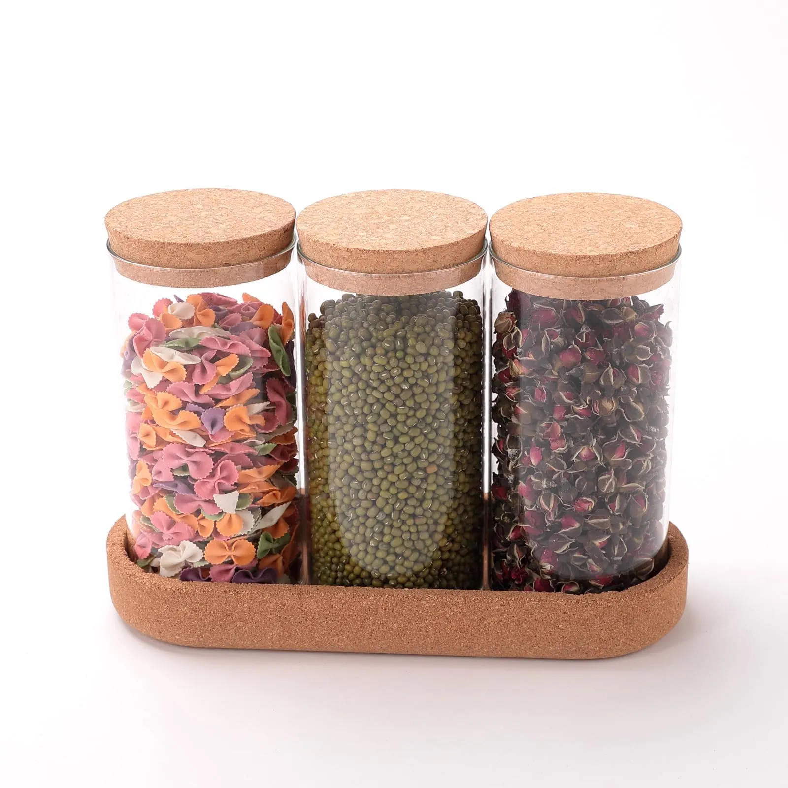 UMAI Borosilicate Glass Jars for Kitchen with Cork Lid and Cork Tray | Kitchen Containers Set | Pack of 3 | 700ml each| Airtight Glass Containers with lid | Organization | Multipurpose | Transparent |