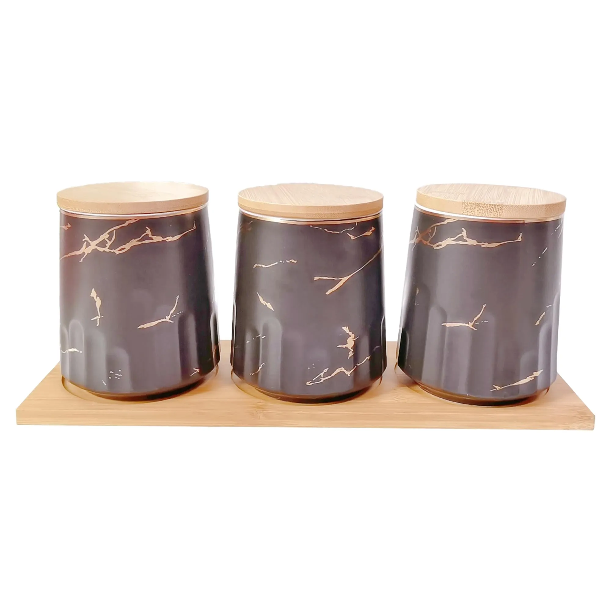 UMAI Ceramic Jars for Kitchen Storage with Bamboo Lids | Pack of 3 | 280ml Each | Multipurpose Jars for Pickles, Nuts, Dry Fruits | Multicolor | Airtight Kitchen containers set |